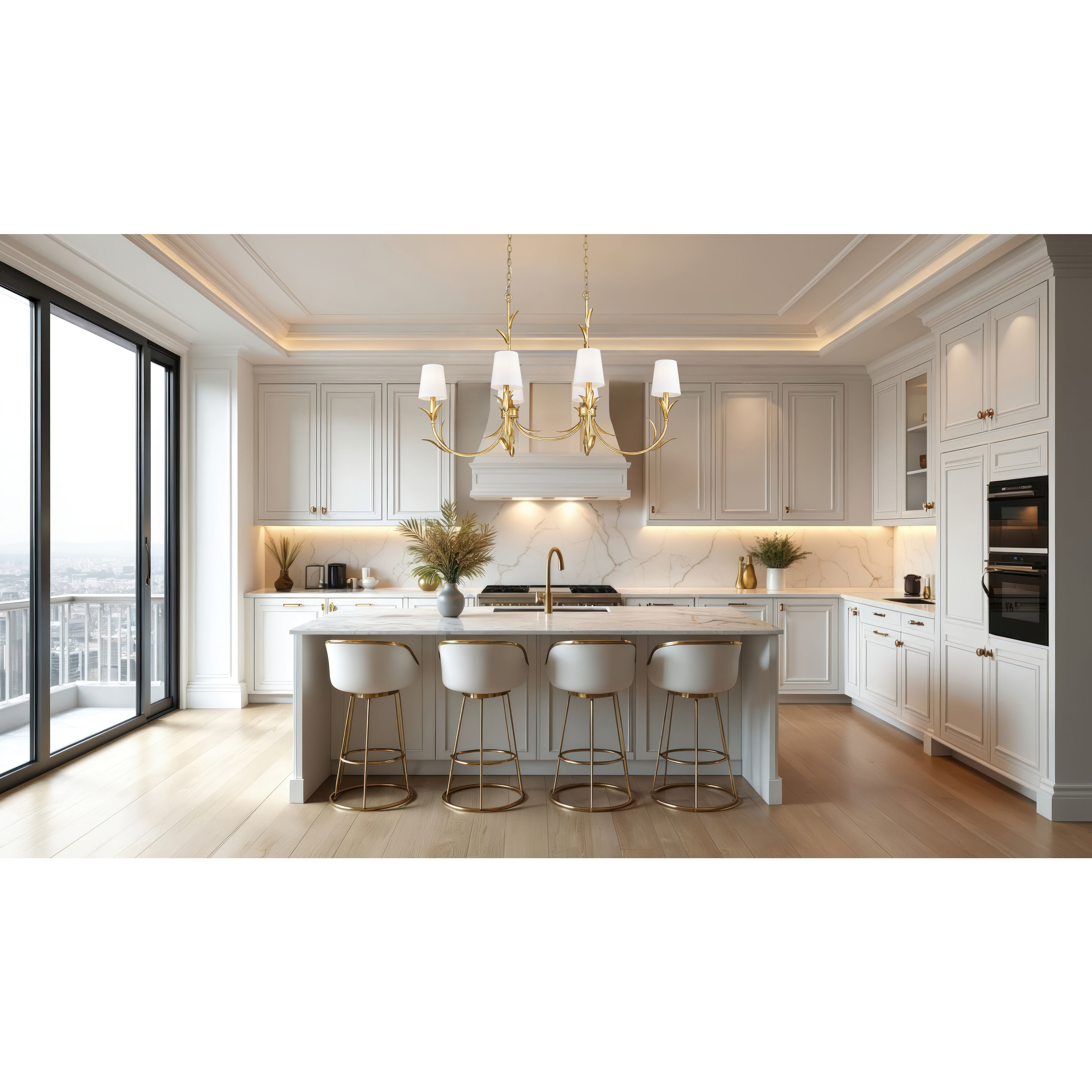 Aslin 6 Light 44 inch Gold Leaf Linear Chandelier Ceiling Light