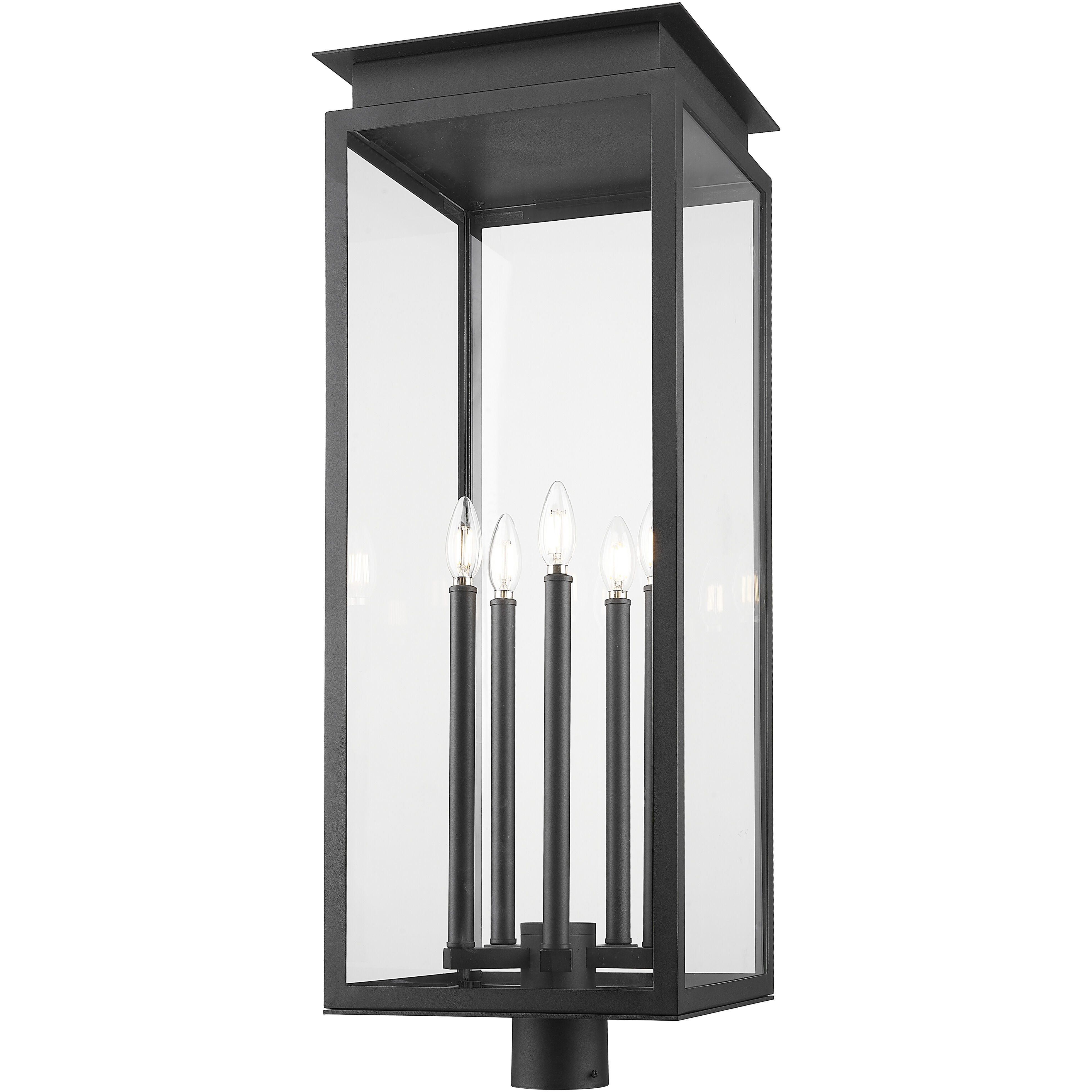 Nova 5 Light 35 inch Black Outdoor Post Mount Fixture in Clear Glass