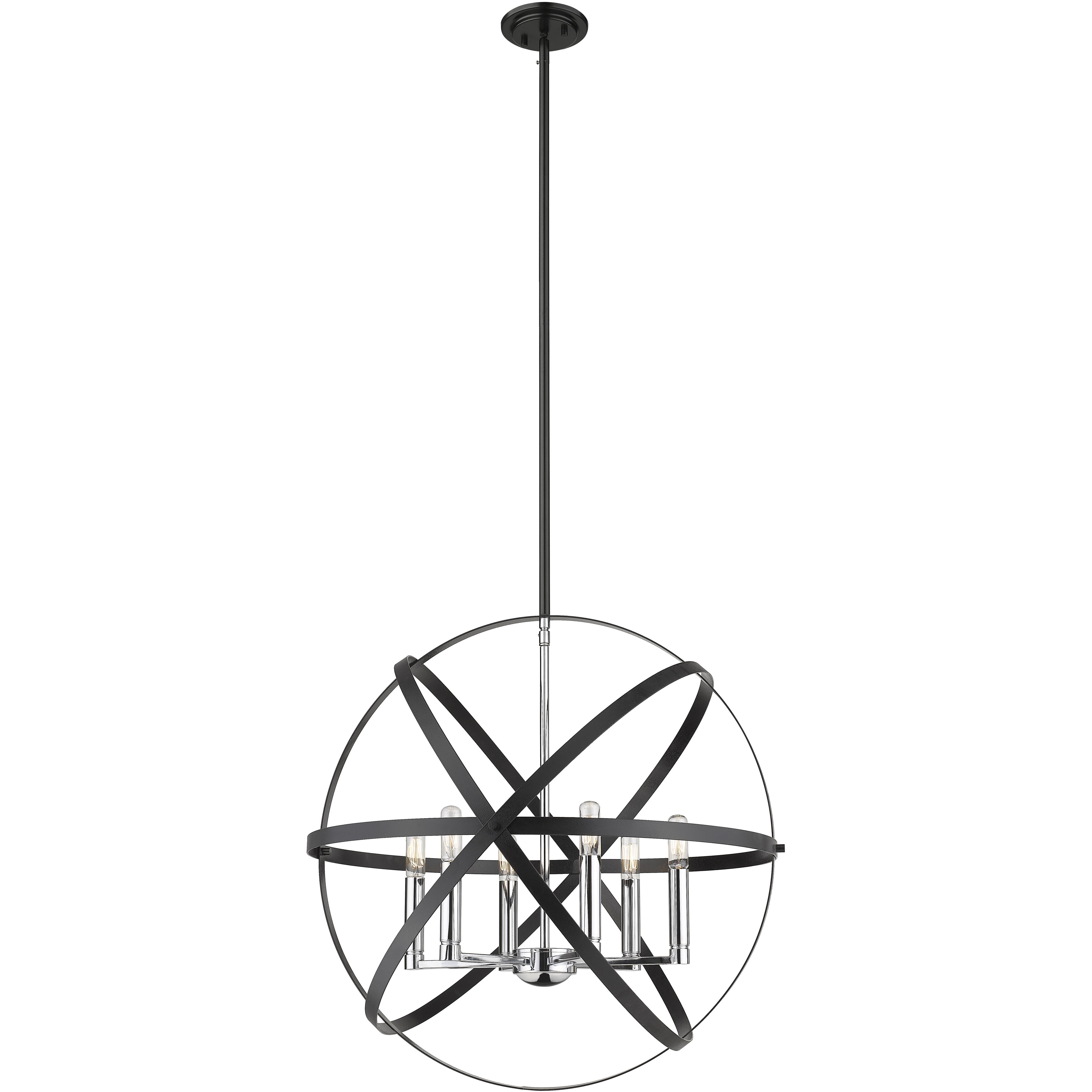 Cavallo 6 Light 24 inch Hammered Black and Chrome Chandelier Ceiling Light