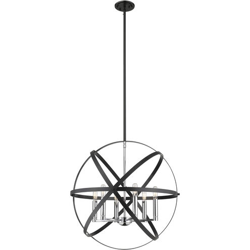 Cavallo 6 Light 24 inch Hammered Black and Chrome Chandelier Ceiling Light