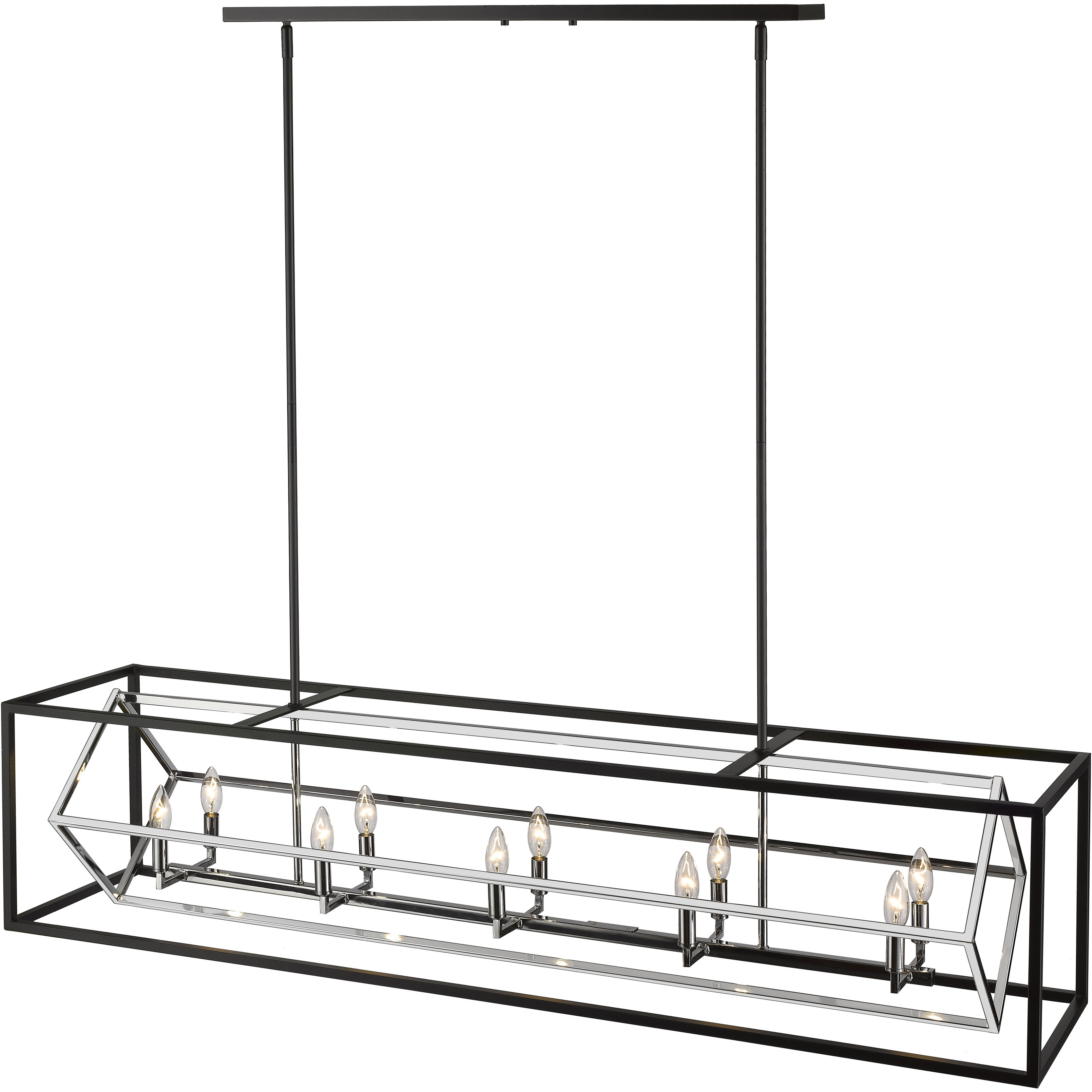 Euclid 10 Light 56 inch Chrome and Matte Black Linear Chandelier Ceiling Light