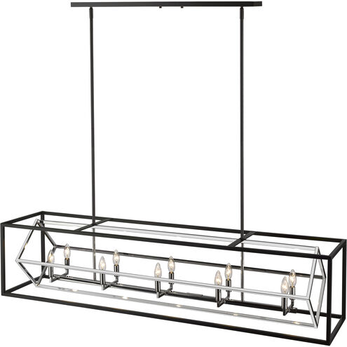 Euclid 10 Light 56 inch Chrome and Matte Black Linear Chandelier Ceiling Light