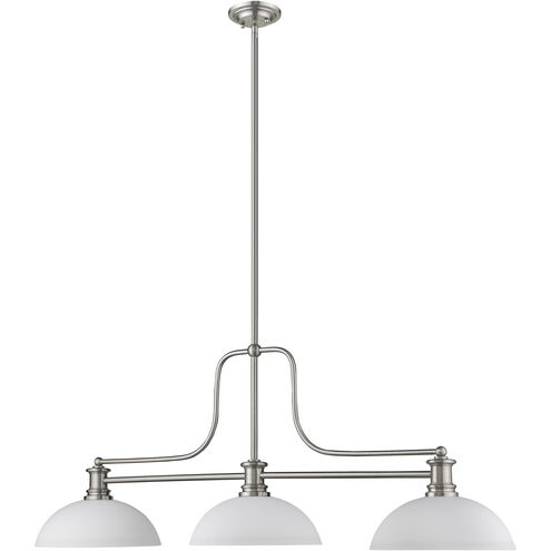 Melange 3 Light 52 inch Brushed Nickel Billiard Ceiling Light in Matte Opal Glass