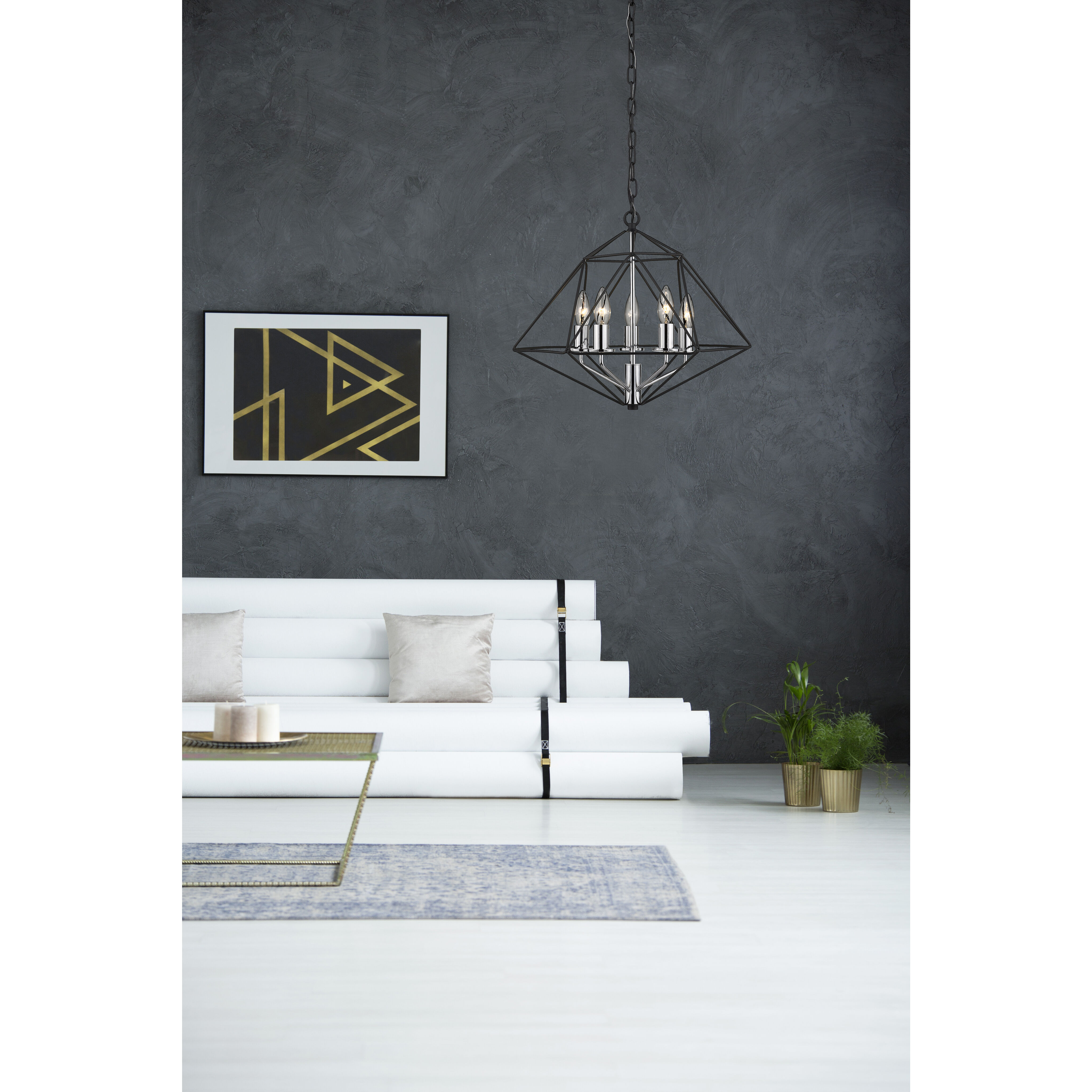 Geo 5 Light 18 inch Matte Black and Chrome Chandelier Ceiling Light
