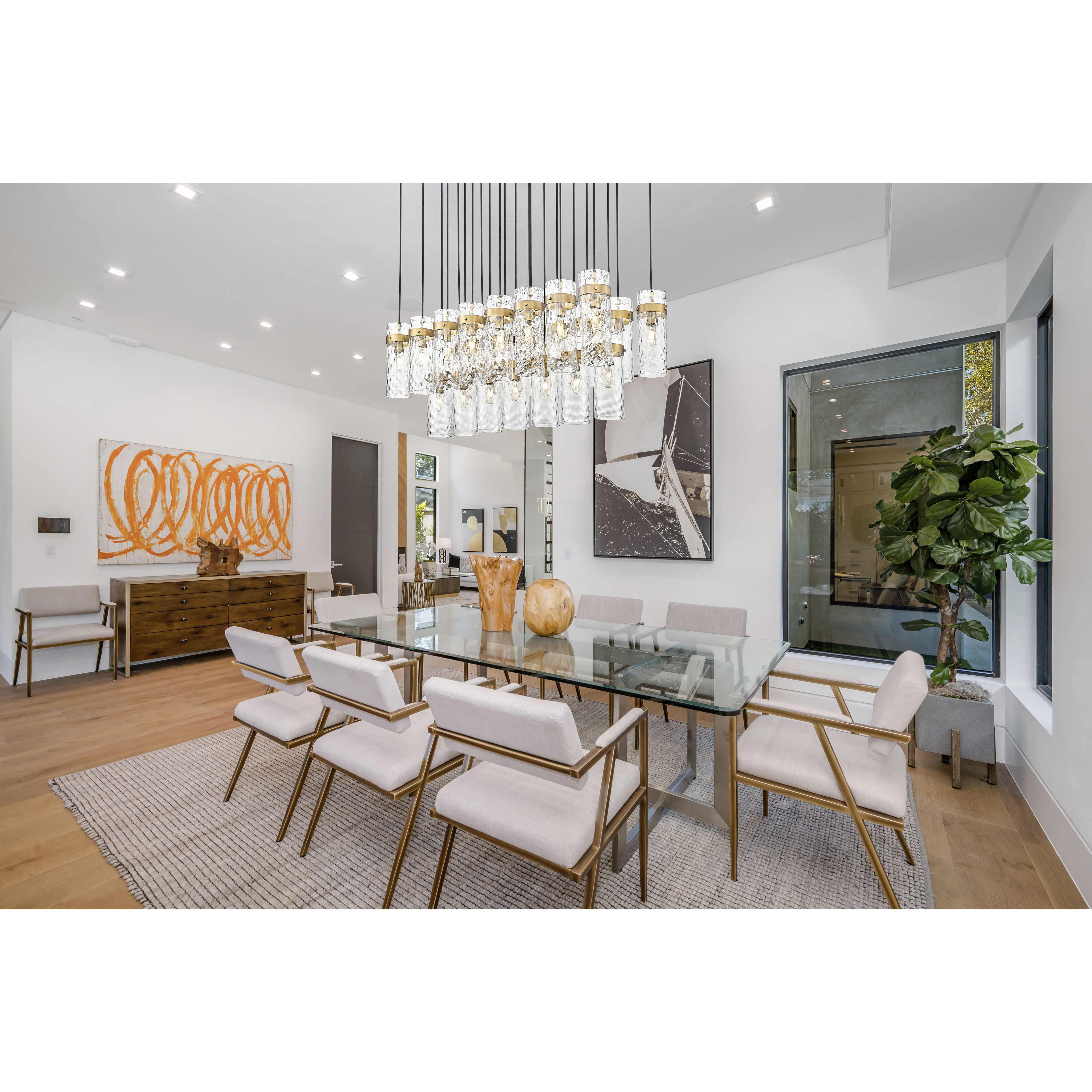 Fontaine Linear Chandelier Ceiling Light in Rubbed Brass