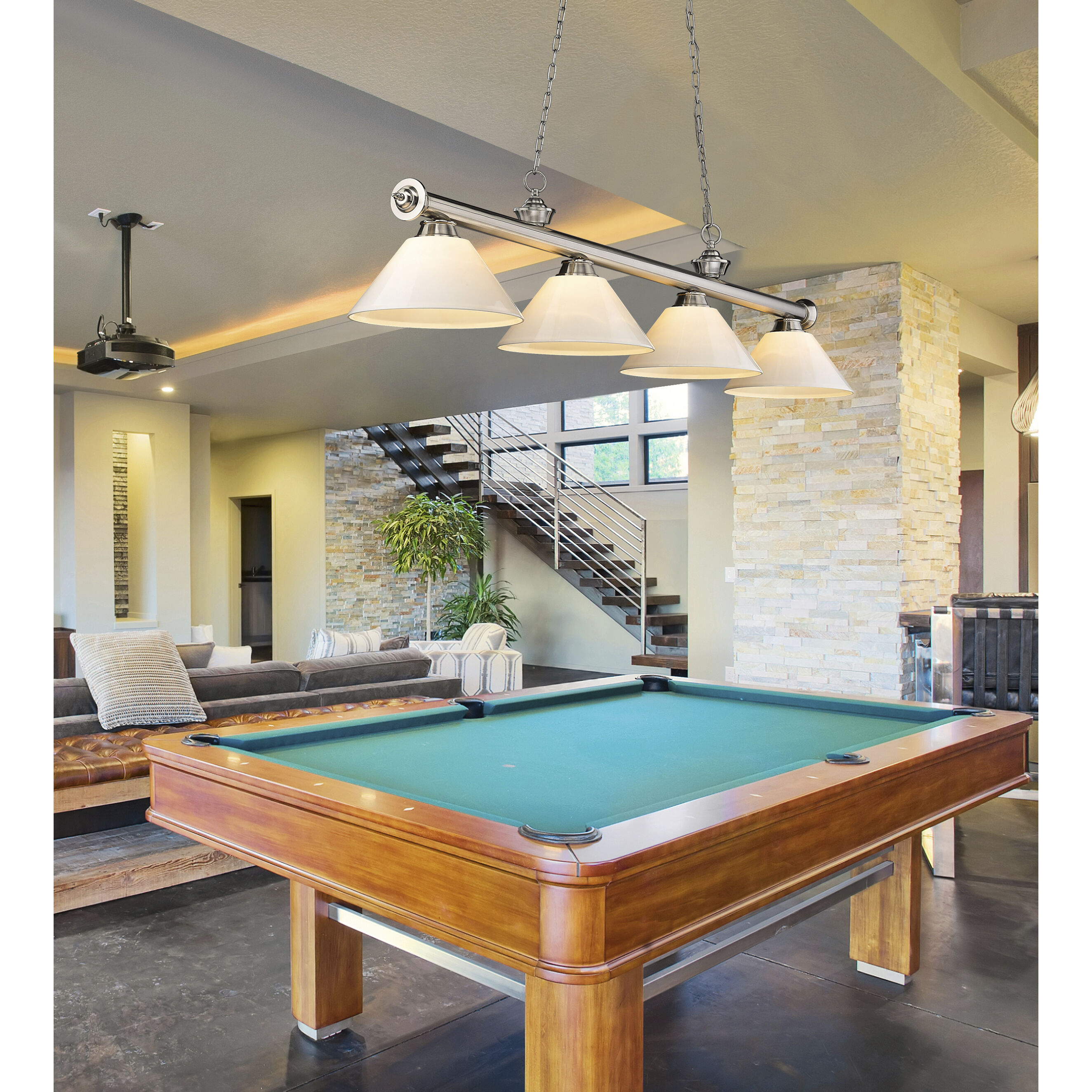 Cordon 4 Light 81.25 inch Brushed Nickel Billiard Ceiling Light in White Plastic
