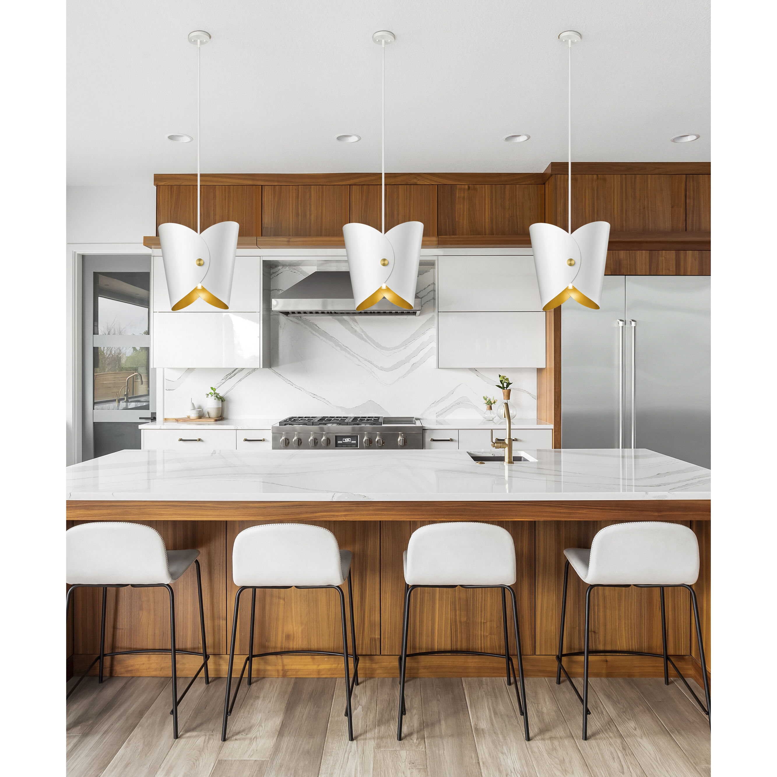 Salone 1 Light 14.25 inch Matte White Pendant Ceiling Light in Matte White Outer,  Gold Inner