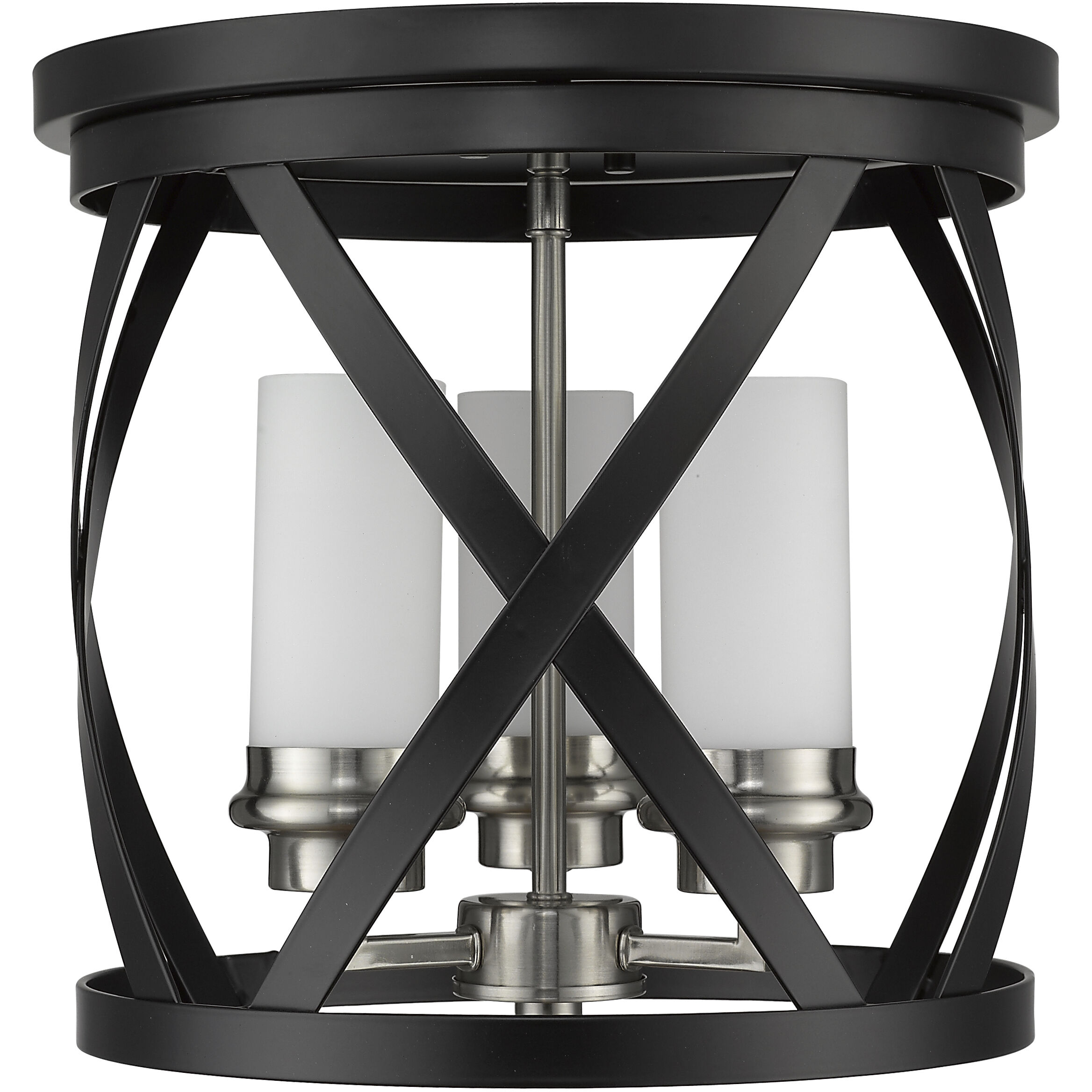 Malcalester 3 Light 13 inch Matte Black and Brushed Nickel Flush Mount Ceiling Light