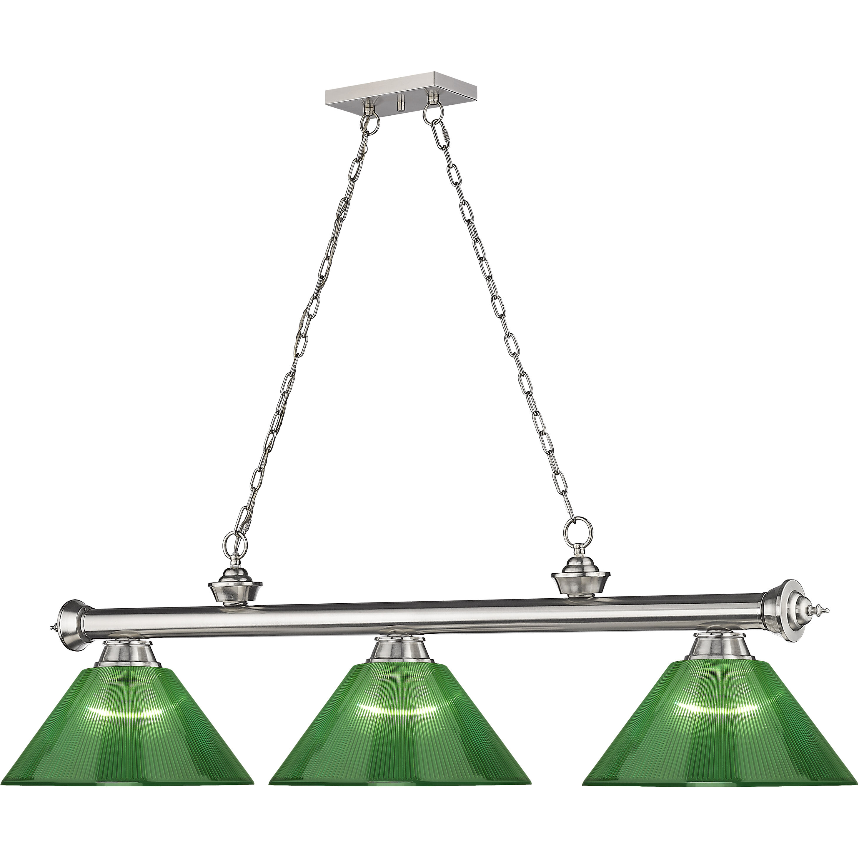 Cordon 3 Light 57.25 inch Brushed Nickel Billiard Ceiling Light in Green Acrylic