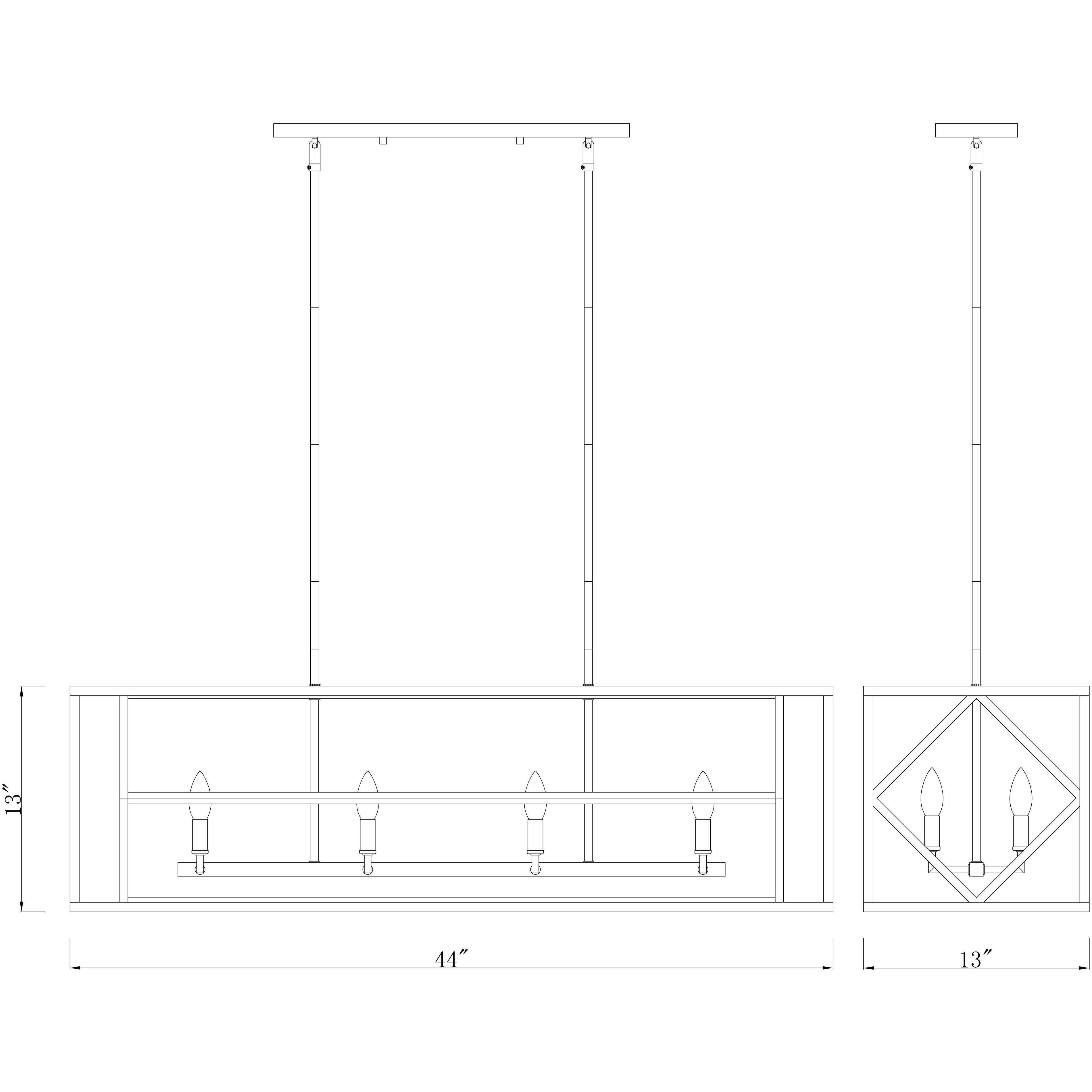 Euclid 8 Light 44 inch Matte Black Linear Chandelier Ceiling Light
