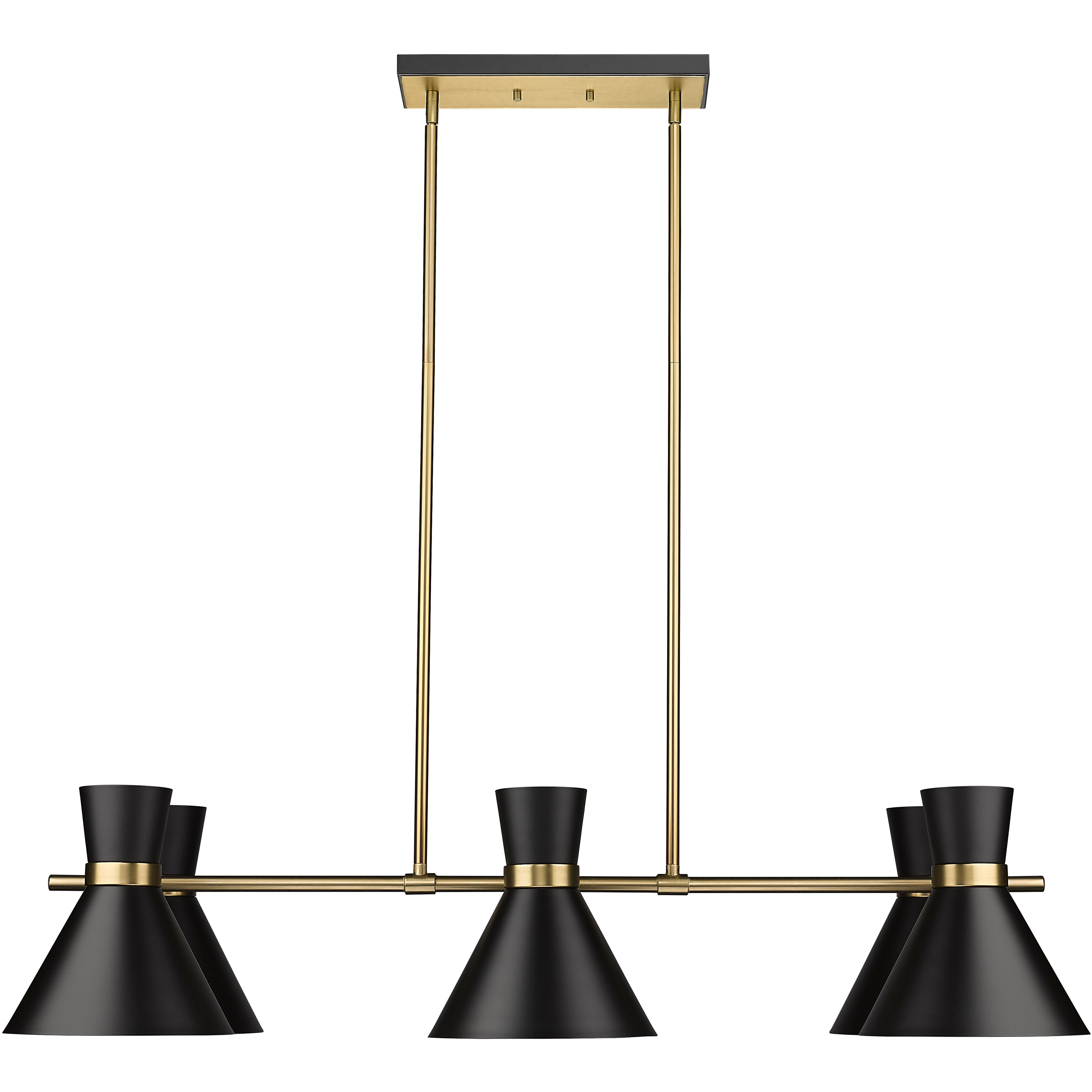 Soriano 6 Light 48 inch Matte Black and Heritage Brass Linear Chandelier Ceiling Light