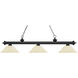 Riviera 3 Light 59 inch Matte Black Billiard Ceiling Light in 17.95, Golden Mottle Glass