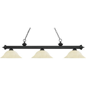 Riviera 3 Light 59 inch Matte Black Billiard Ceiling Light in 17.95, Golden Mottle Glass