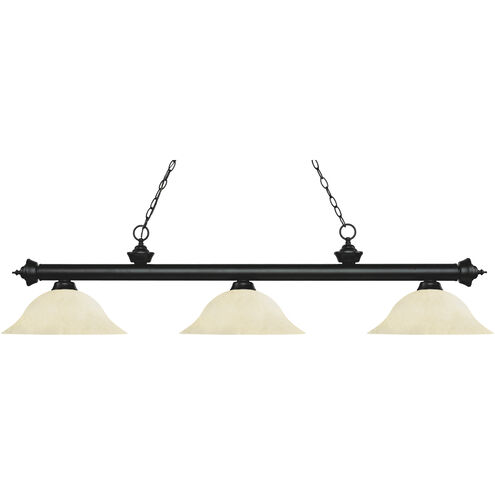 Riviera 3 Light 59 inch Matte Black Billiard Ceiling Light in 17.95, Golden Mottle Glass