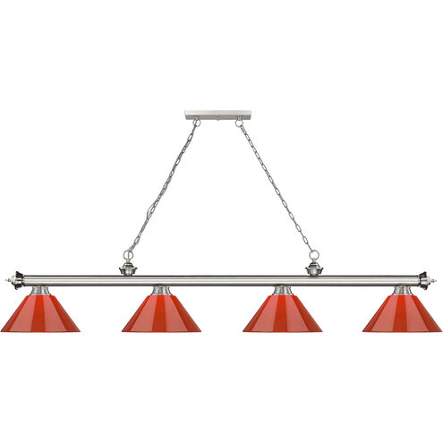 Cordon 4 Light 81.25 inch Brushed Nickel Billiard Ceiling Light in Red Plastic