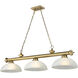 Cordon 3 Light 57.25 inch Rubbed Brass Billiard Ceiling Light in White Linen Glass