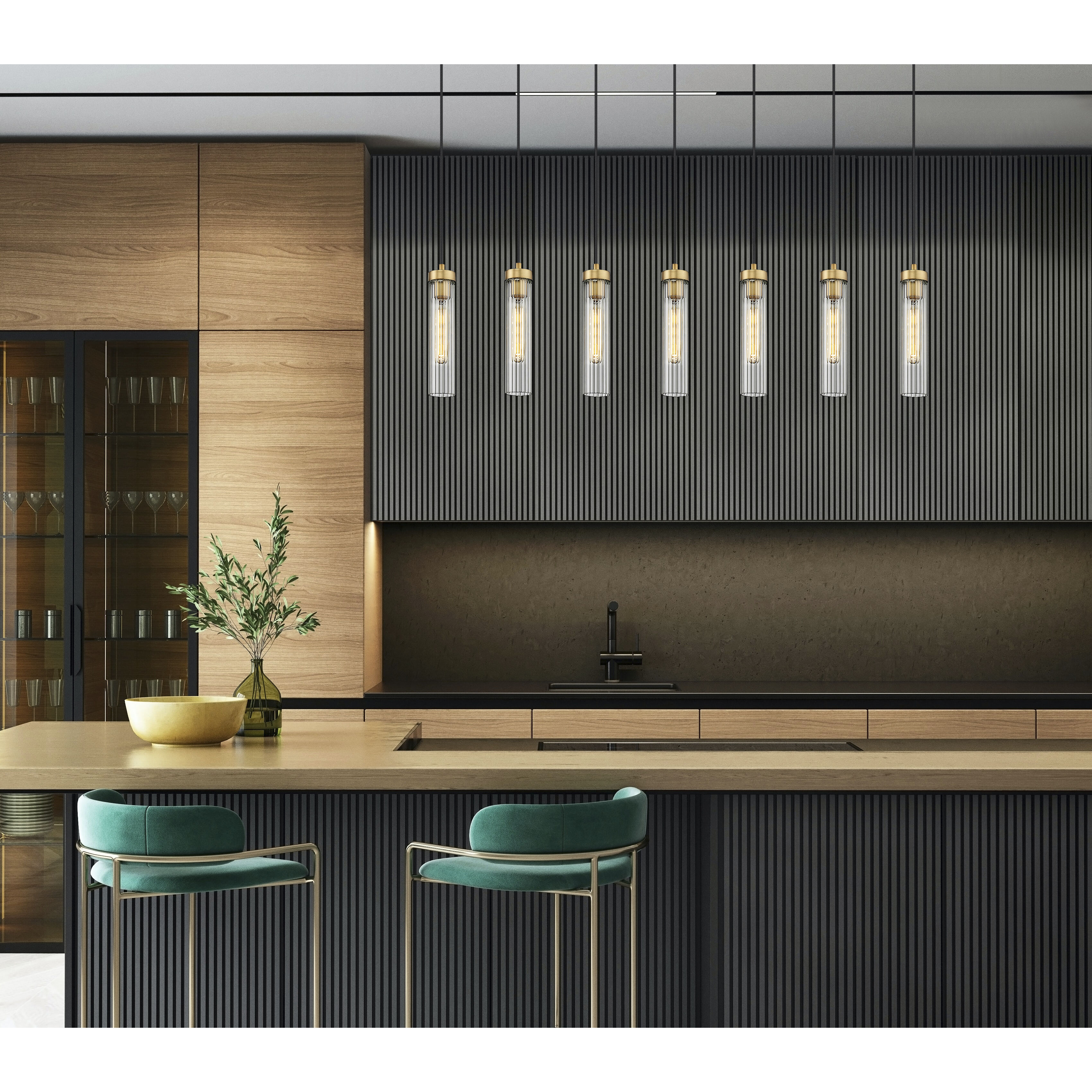 Beau 7 Light 54 inch Rubbed Brass Linear Chandelier Ceiling Light