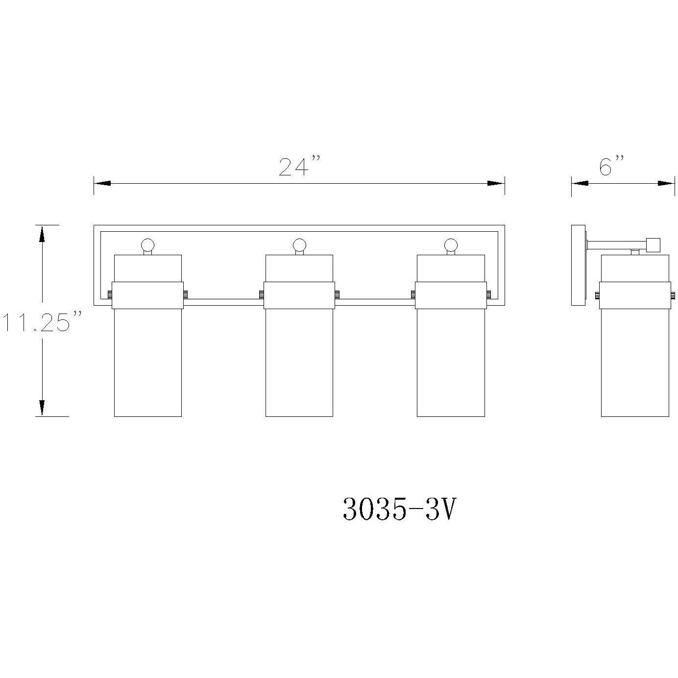Fontaine 3 Light 24 inch Matte Black Vanity Wall Light