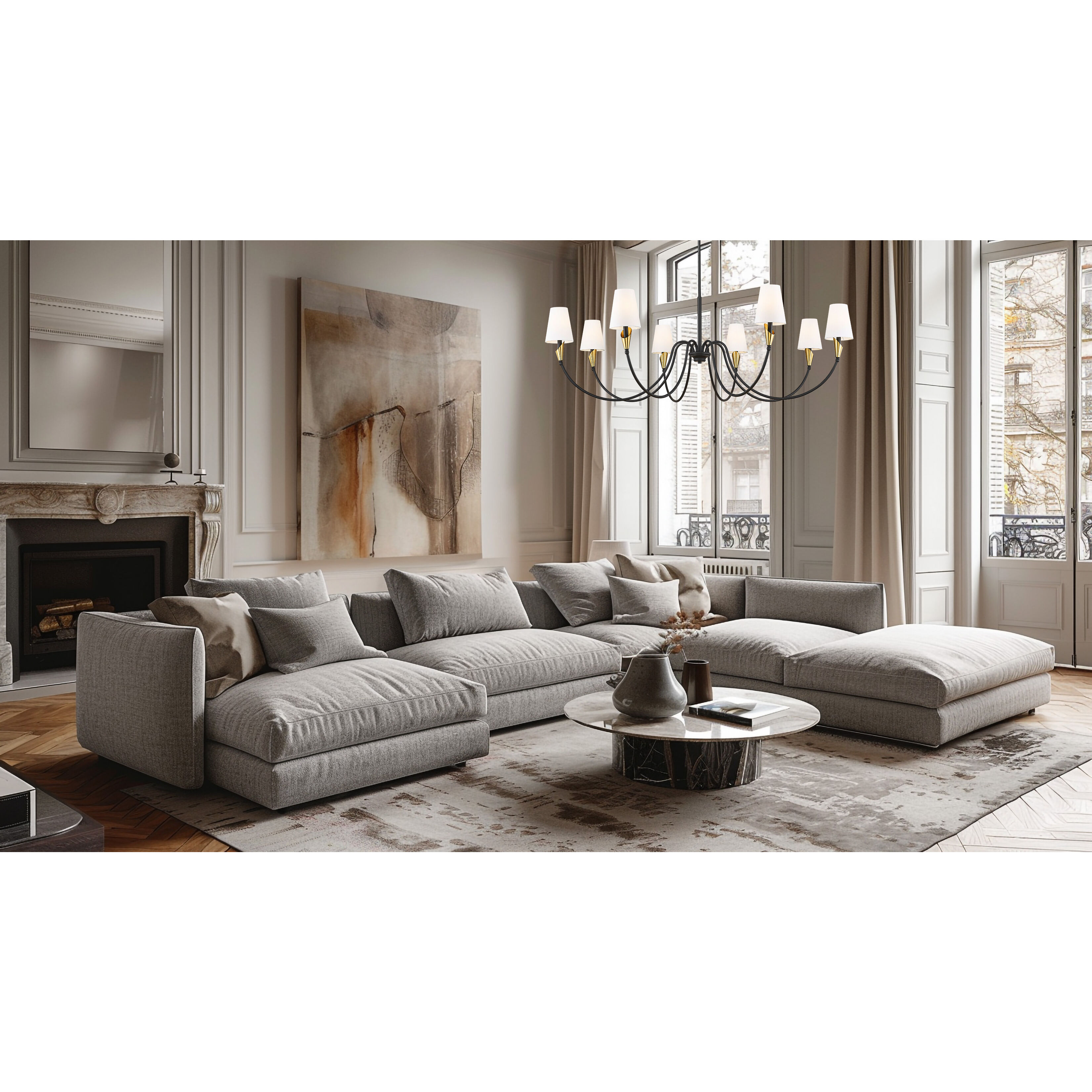 Claudelle 8 Light 65 inch Matte Black and Modern Gold Chandelier Ceiling Light