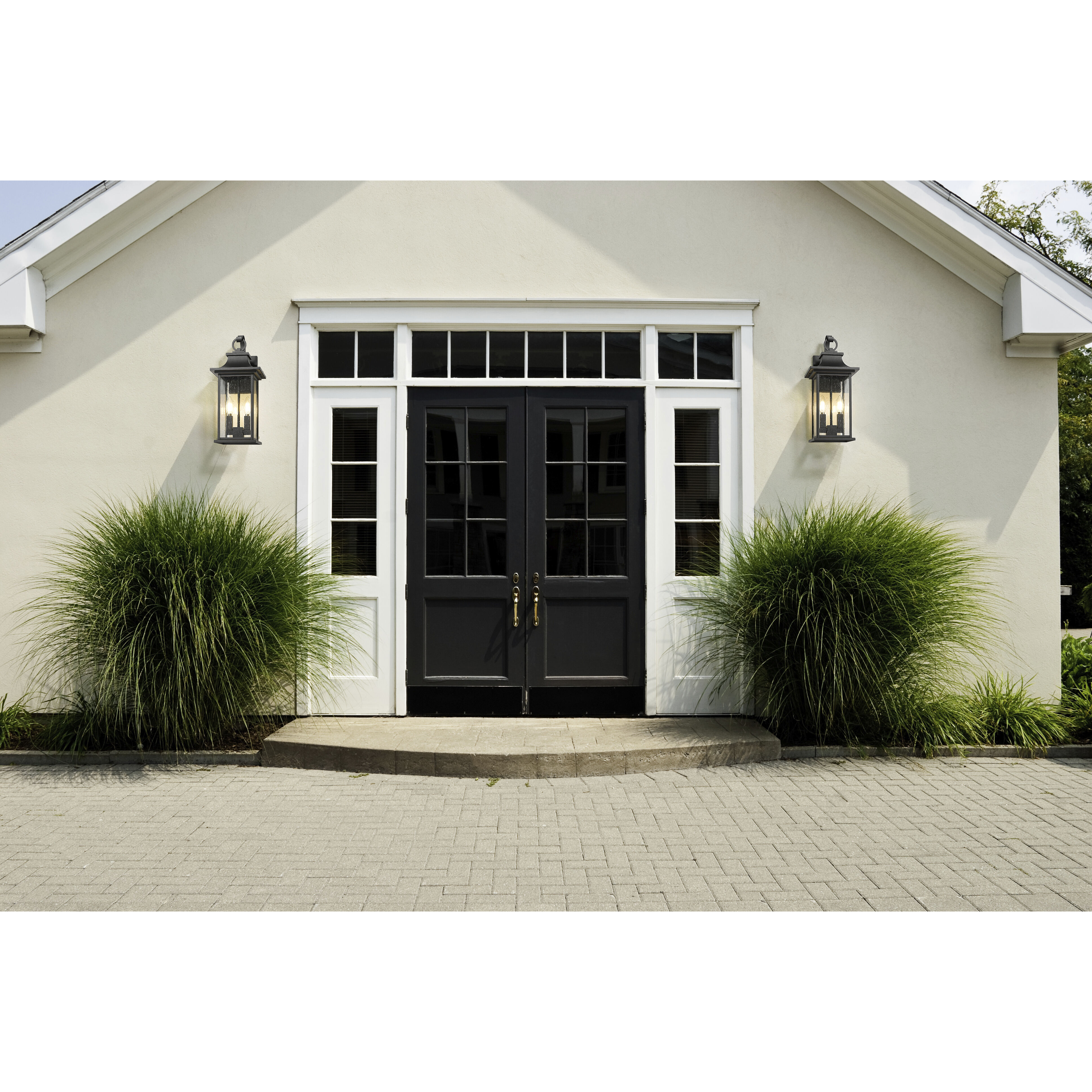 Tiberius 2 Light 18 inch Black Outdoor Wall Light in Clear Seedy Glass