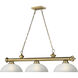 Cordon 3 Light 57.25 inch Rubbed Brass Billiard Ceiling Light in White Linen Glass
