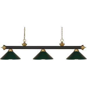 Riviera 3 Light 57 inch Bronze and Satin Gold Billiard Ceiling Light in 12.25, Dark Green Steel