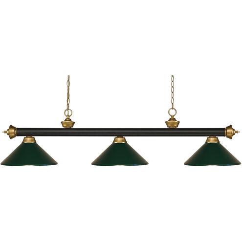 Riviera 3 Light 57 inch Bronze and Satin Gold Billiard Ceiling Light in 12.25, Dark Green Steel