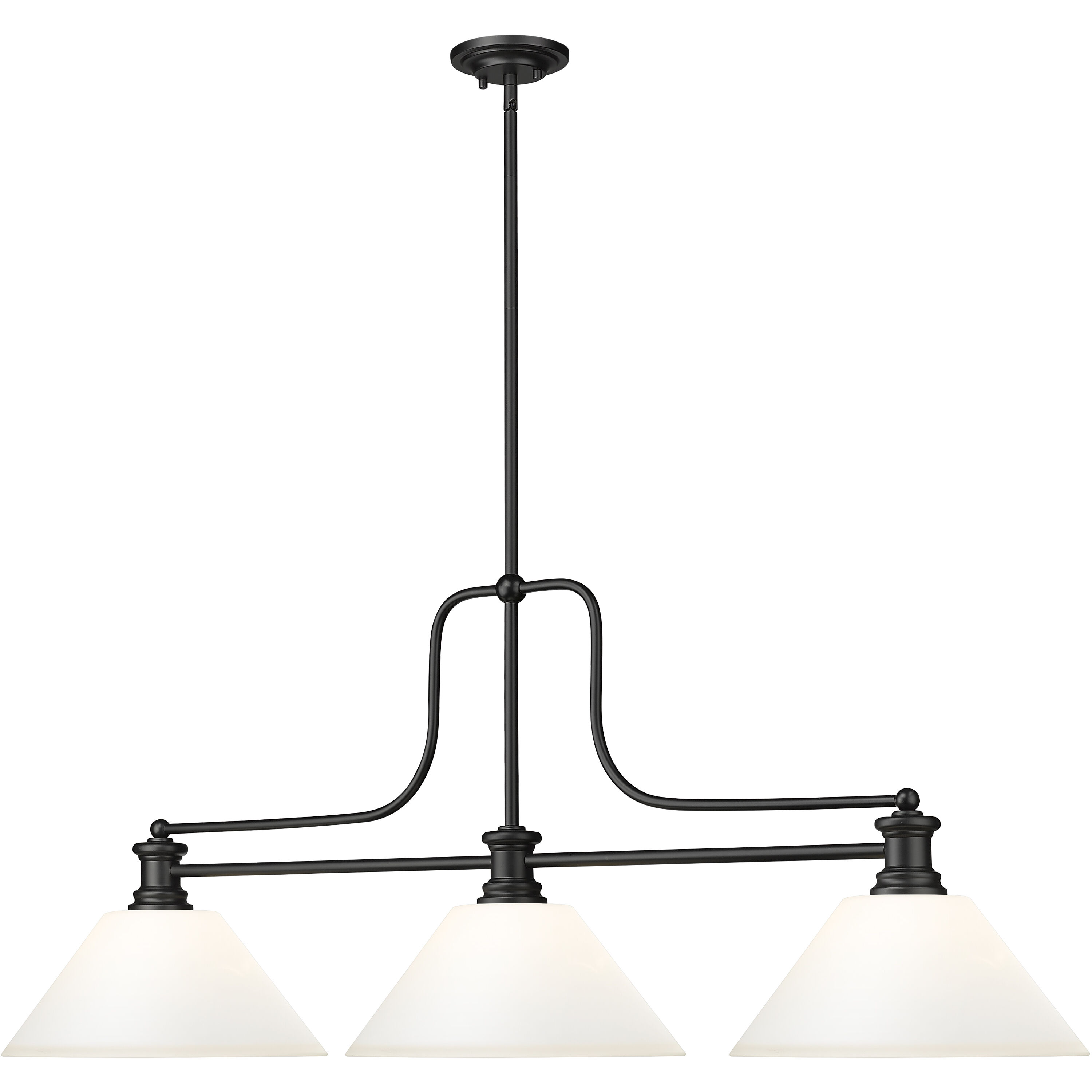 Melange 3 Light 52 inch Matte Black Billiard Ceiling Light in Matte Opal Glass