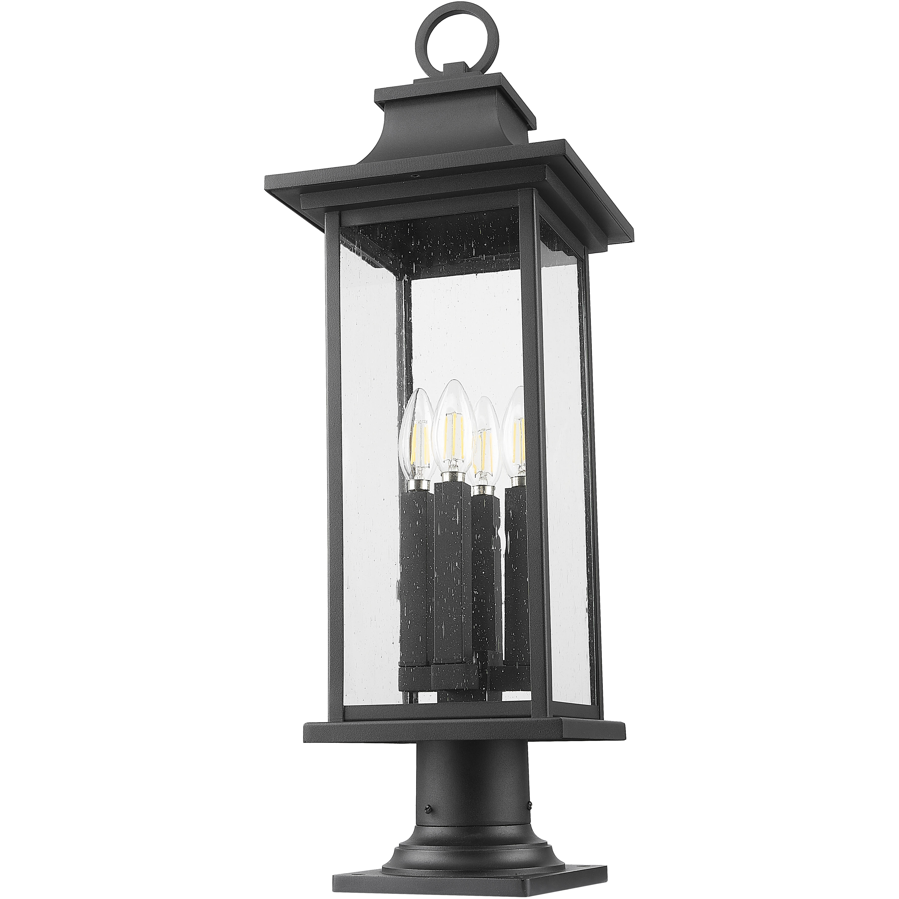 Tiberius 4 Light 27.25 inch Black Outdoor Pier Mounted Fixture in Clear Seedy Glass