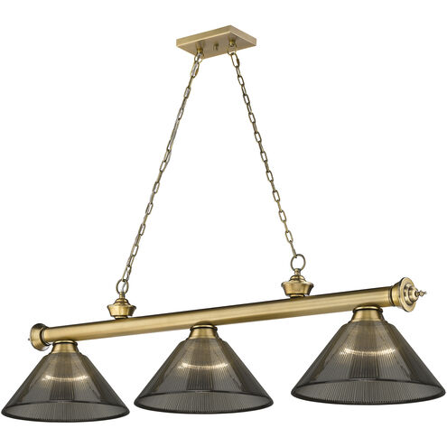 Cordon 3 Light 57.25 inch Rubbed Brass Billiard Ceiling Light in Smoke Acrylic