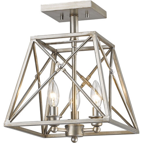 Trestle 3 Light 11 inch Antique Silver Semi Flush Mount Ceiling Light in 4.18