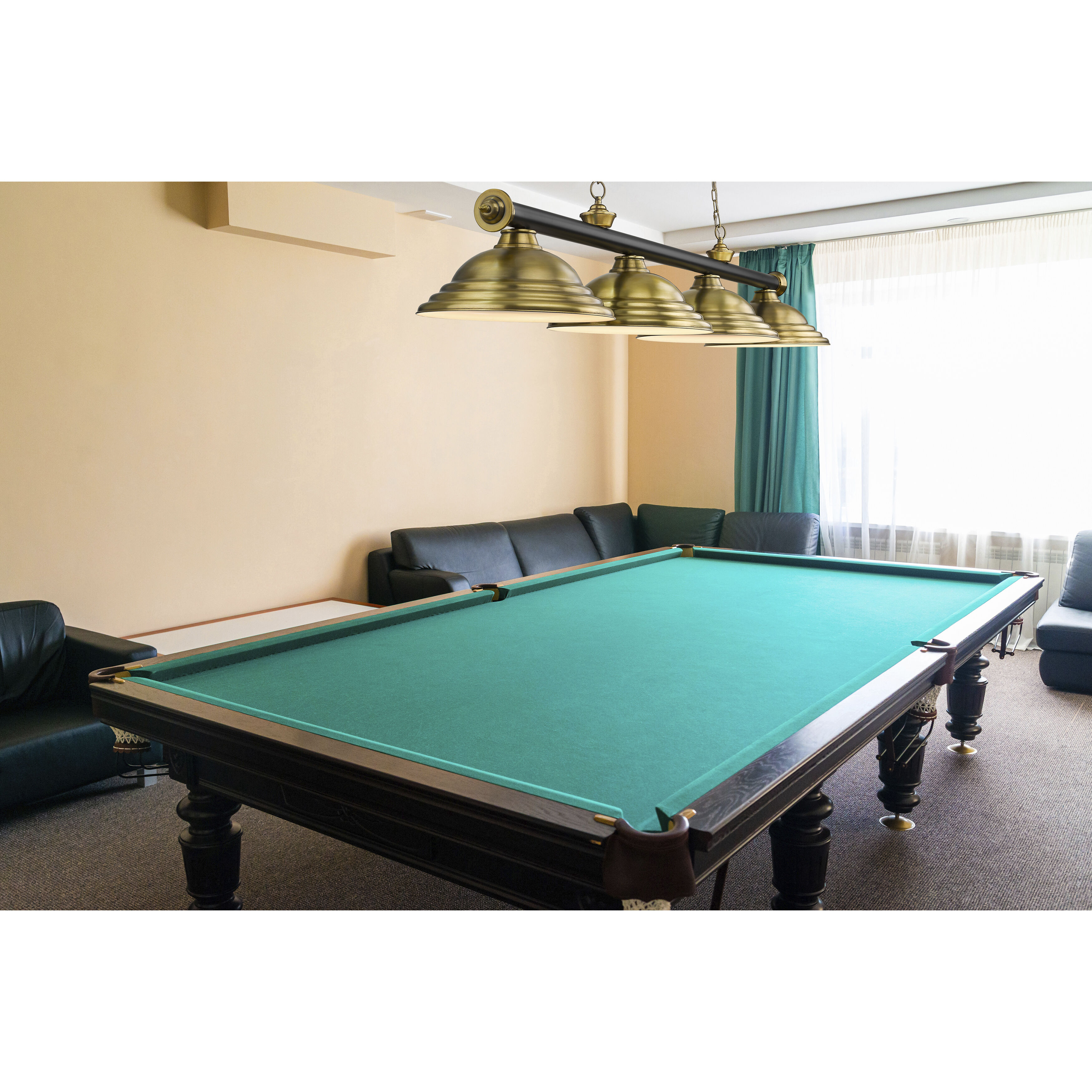 Cordon 4 Light 81.75 inch Matte Black and Rubbed Brass Billiard Ceiling Light in Rubbed Brass Metal