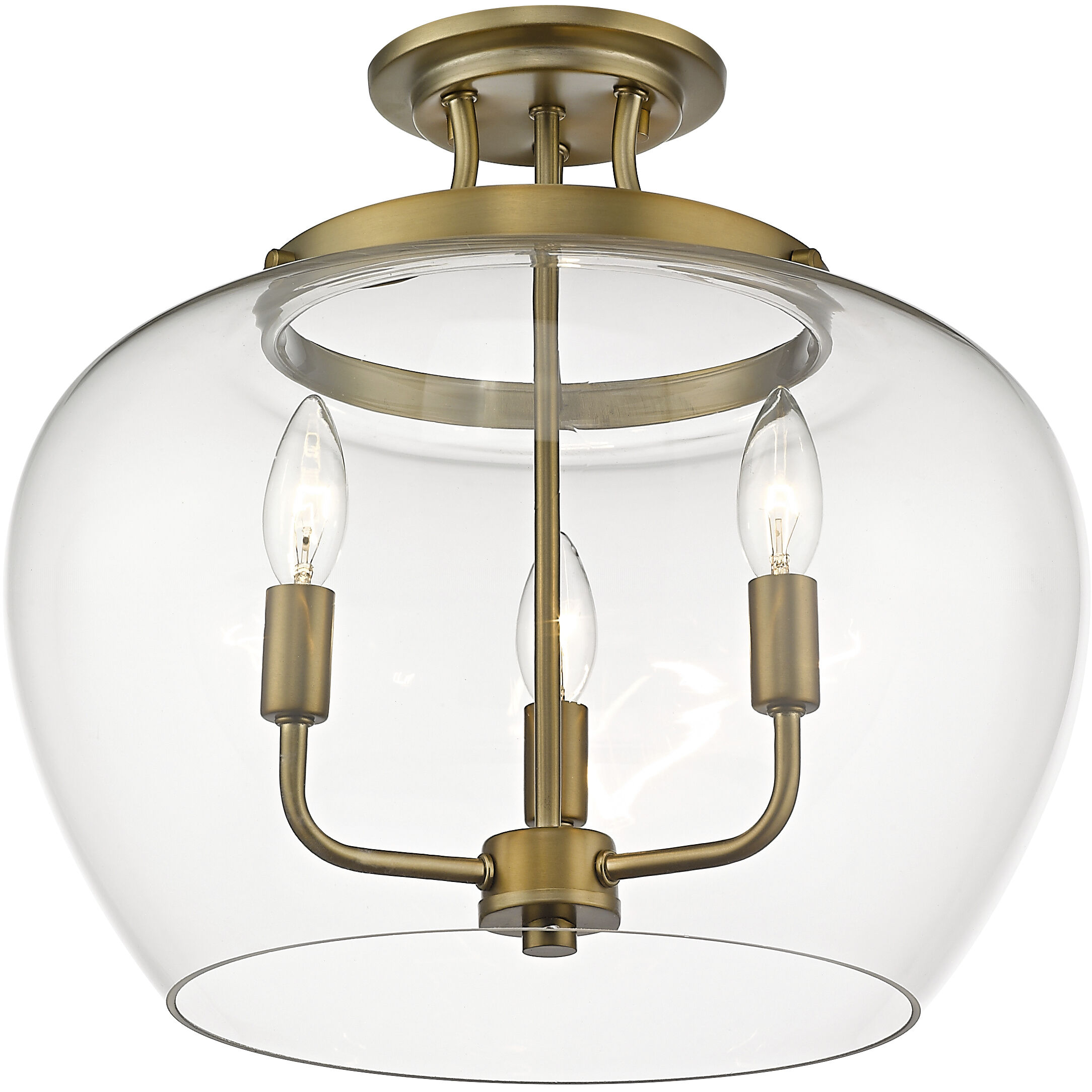 Joliet 3 Light 15.75 inch Olde Brass Semi Flush Mount Ceiling Light