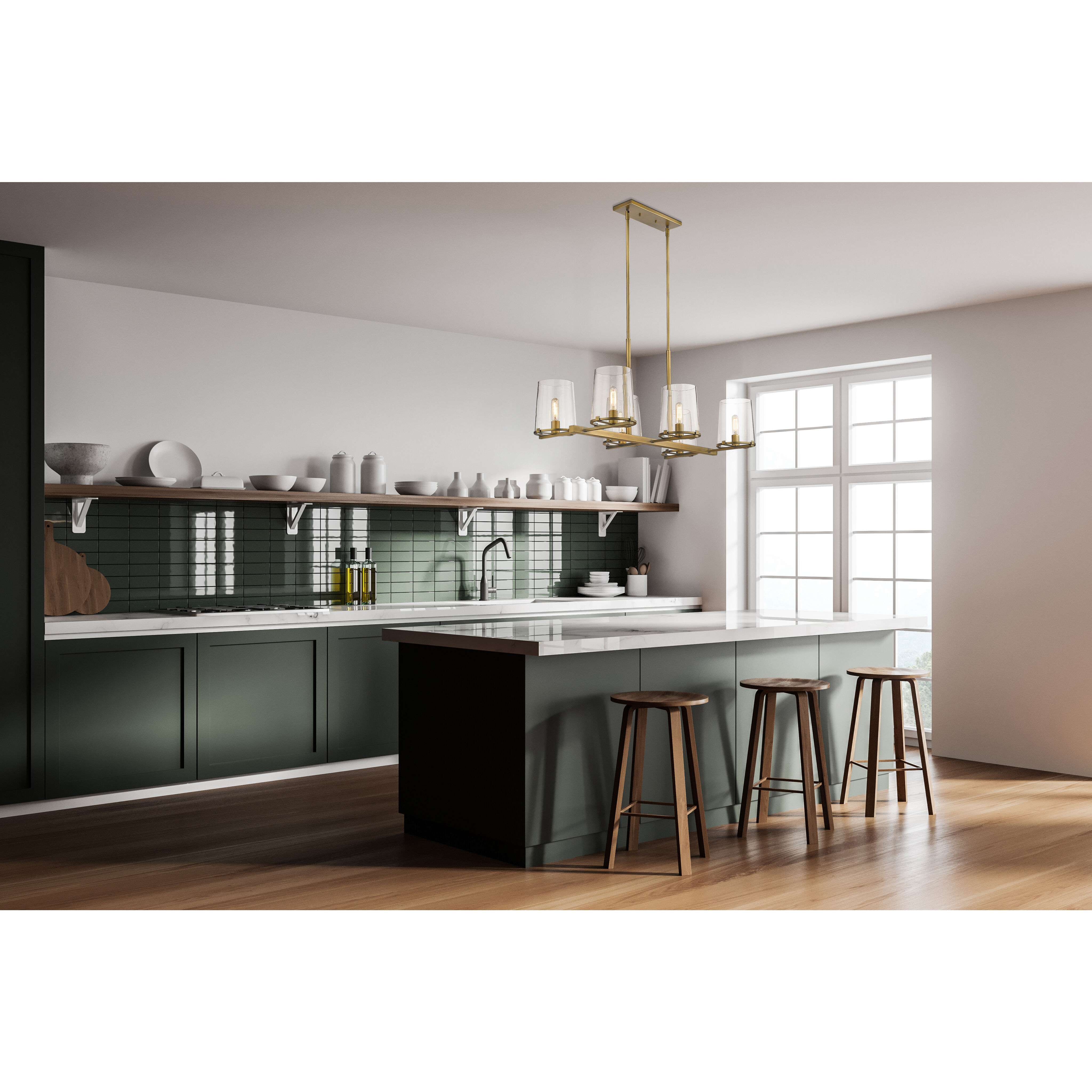 Callista 6 Light 43.5 inch Rubbed Brass Linear Chandelier Ceiling Light