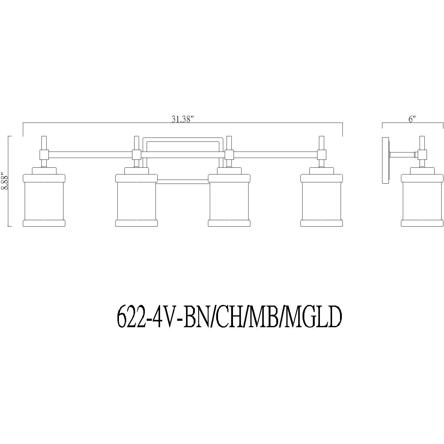 Cadoc 4 Light 31.5 inch Modern Gold Bath Vanity Light Wall Light