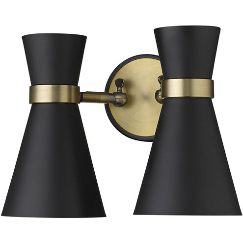 Soriano 2 Light 12 inch Matte Black and Heritage Brass Wall Sconce Wall Light