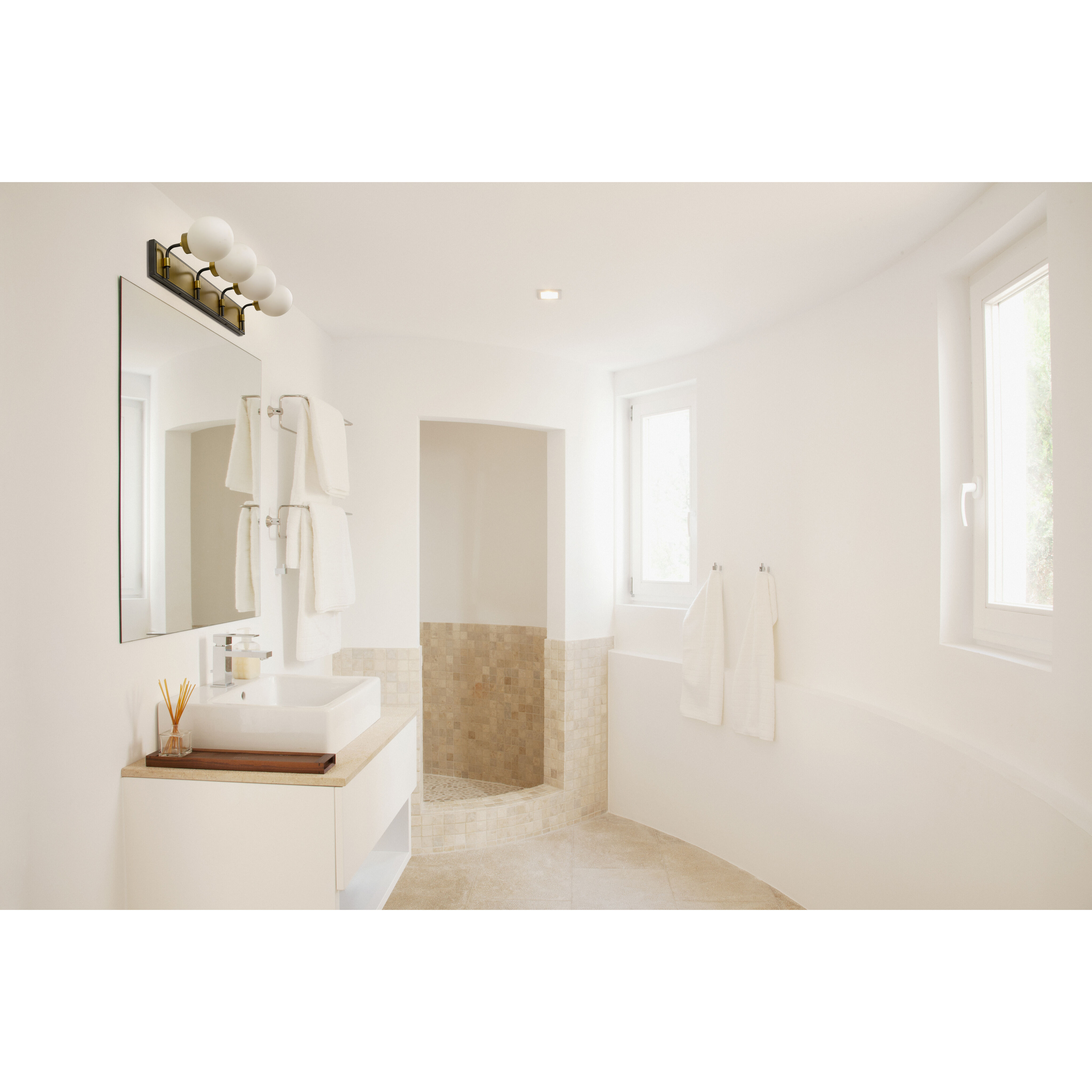 Parsons 4 Light 33.25 inch Matte Black and Olde Brass Vanity Wall Light