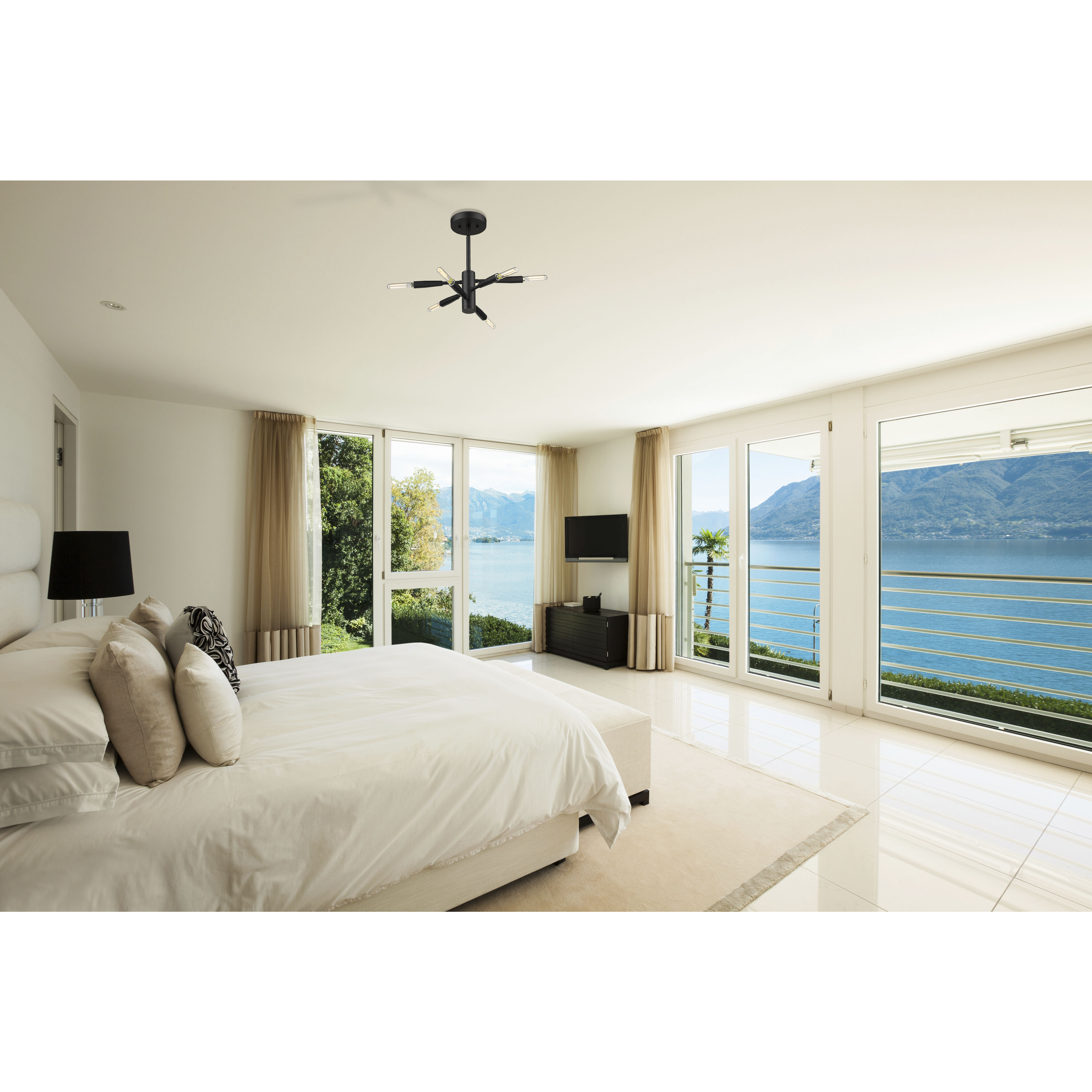 Ascension 6 Light 12.5 inch Matte Black Semi Flush Mount Ceiling Light