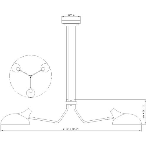 Bellamy 3 Light 46 inch Matte Black Semi Flush Mount Ceiling Light