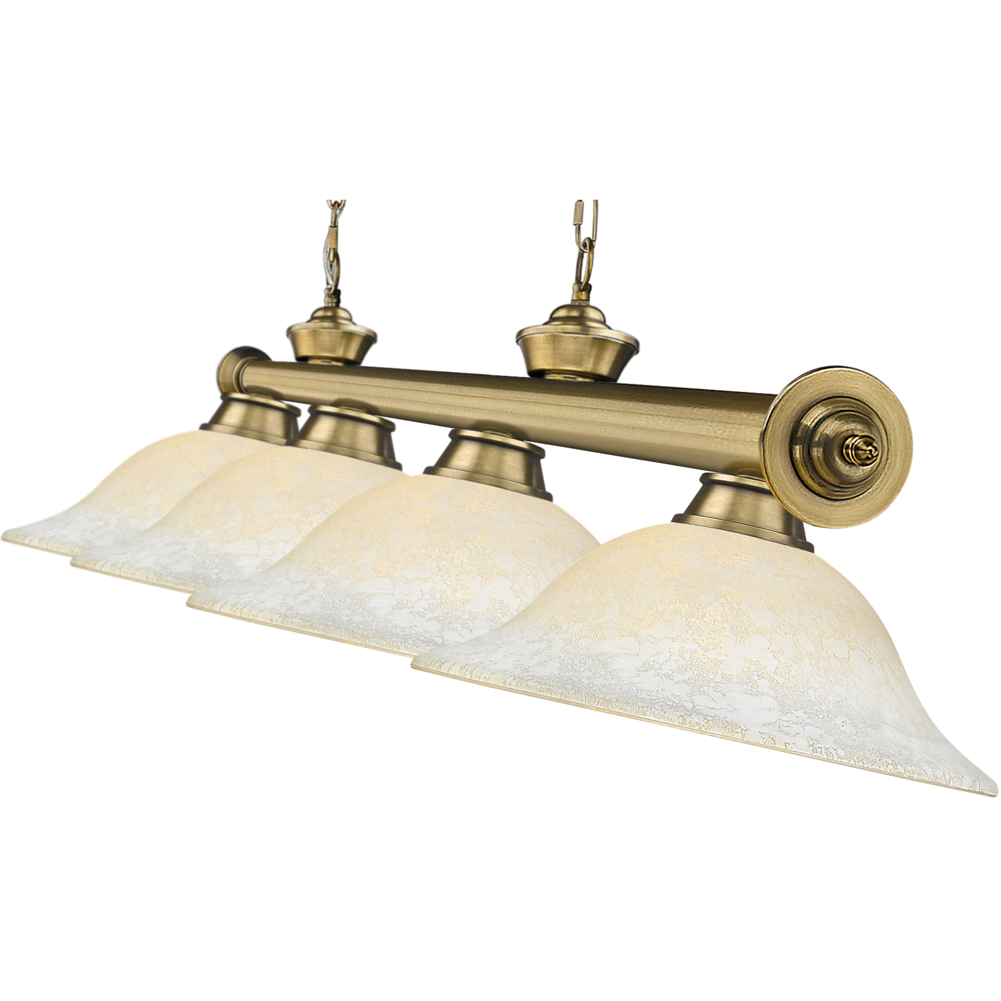 Cordon 4 Light 81.75 inch Rubbed Brass Billiard Ceiling Light in White Mottle Glass