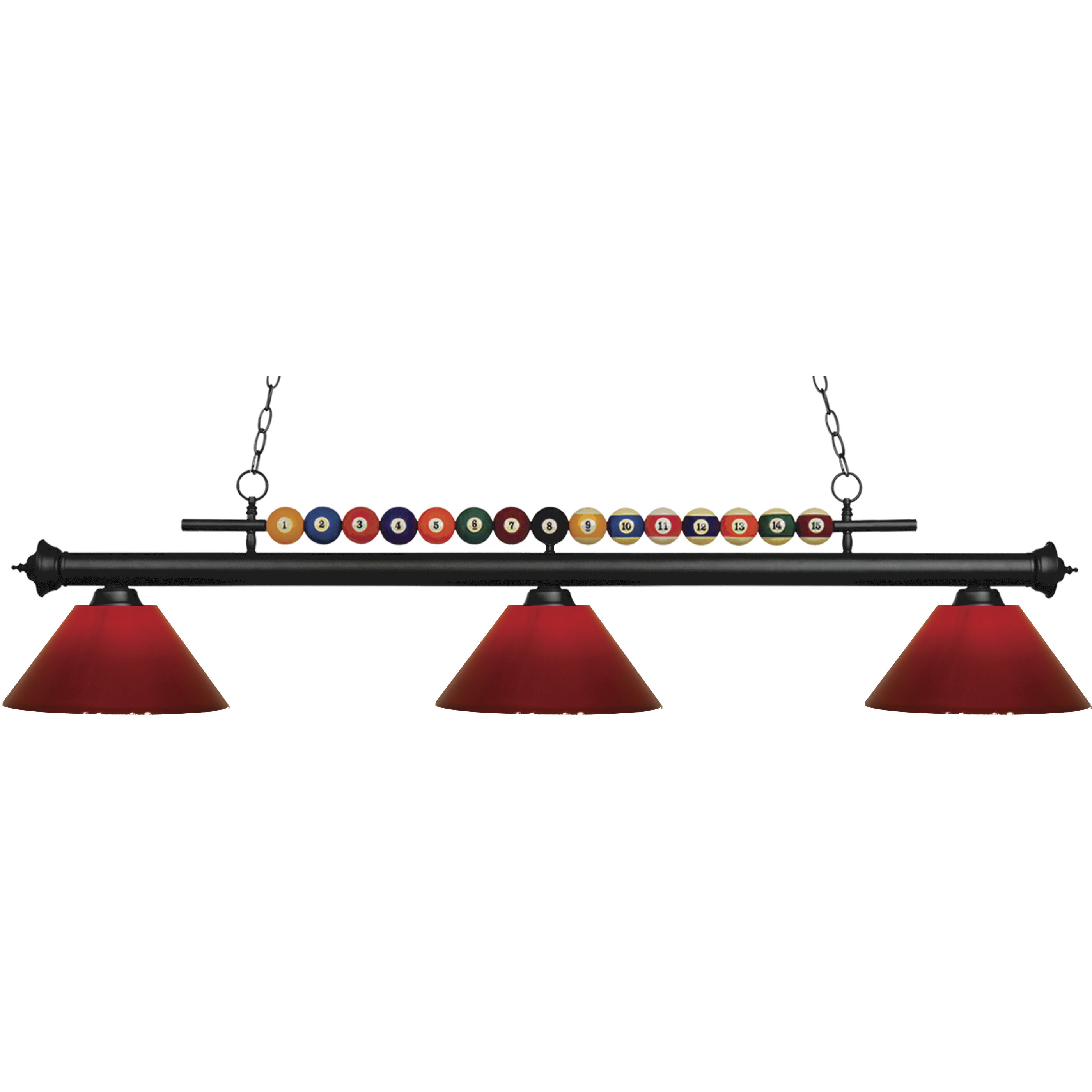 Shark 3 Light 58 inch Matte Black Billiard Ceiling Light in Red Plastic