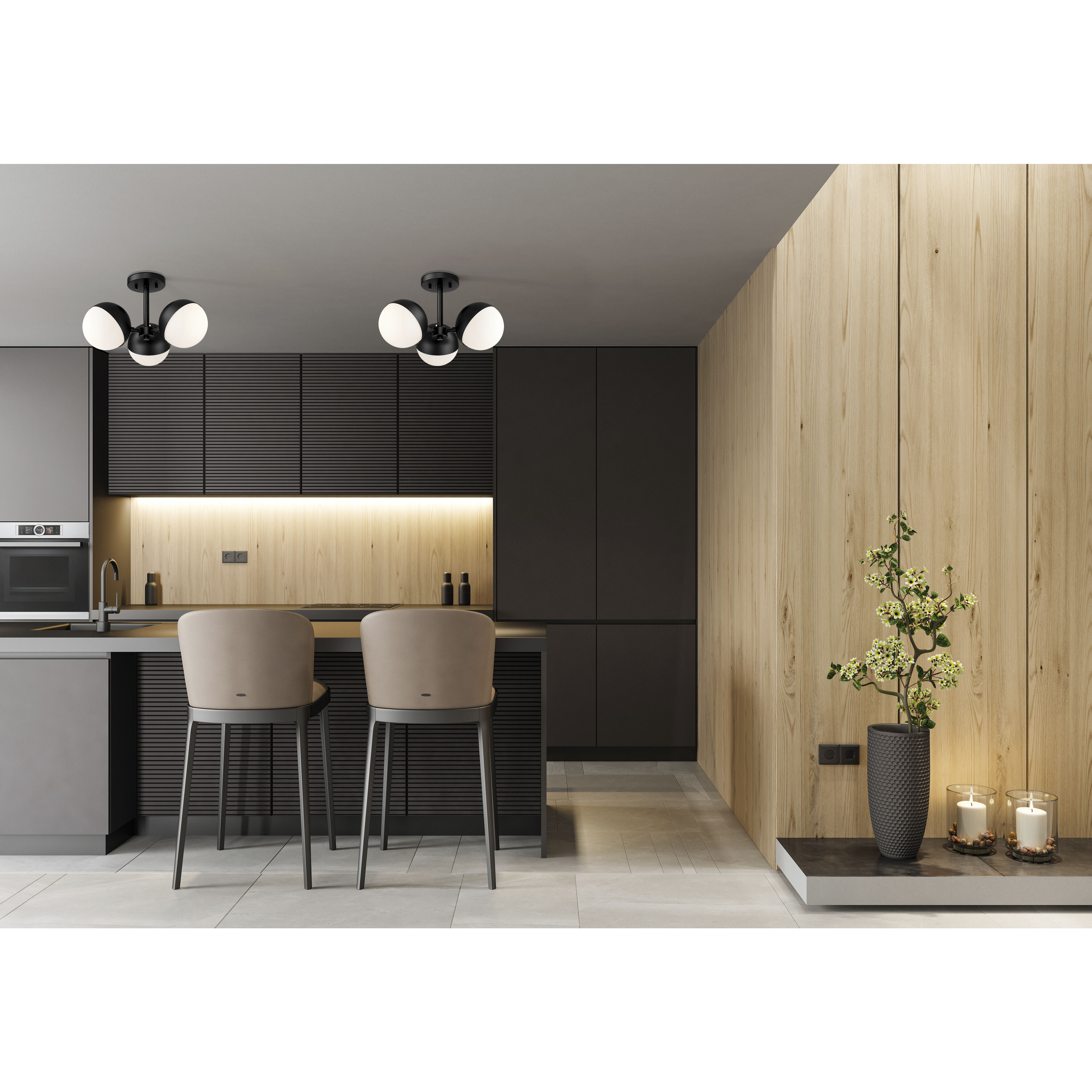 Realm Sphere 3 Light 17.25 inch Matte Black Semi Flush Mount Ceiling Light