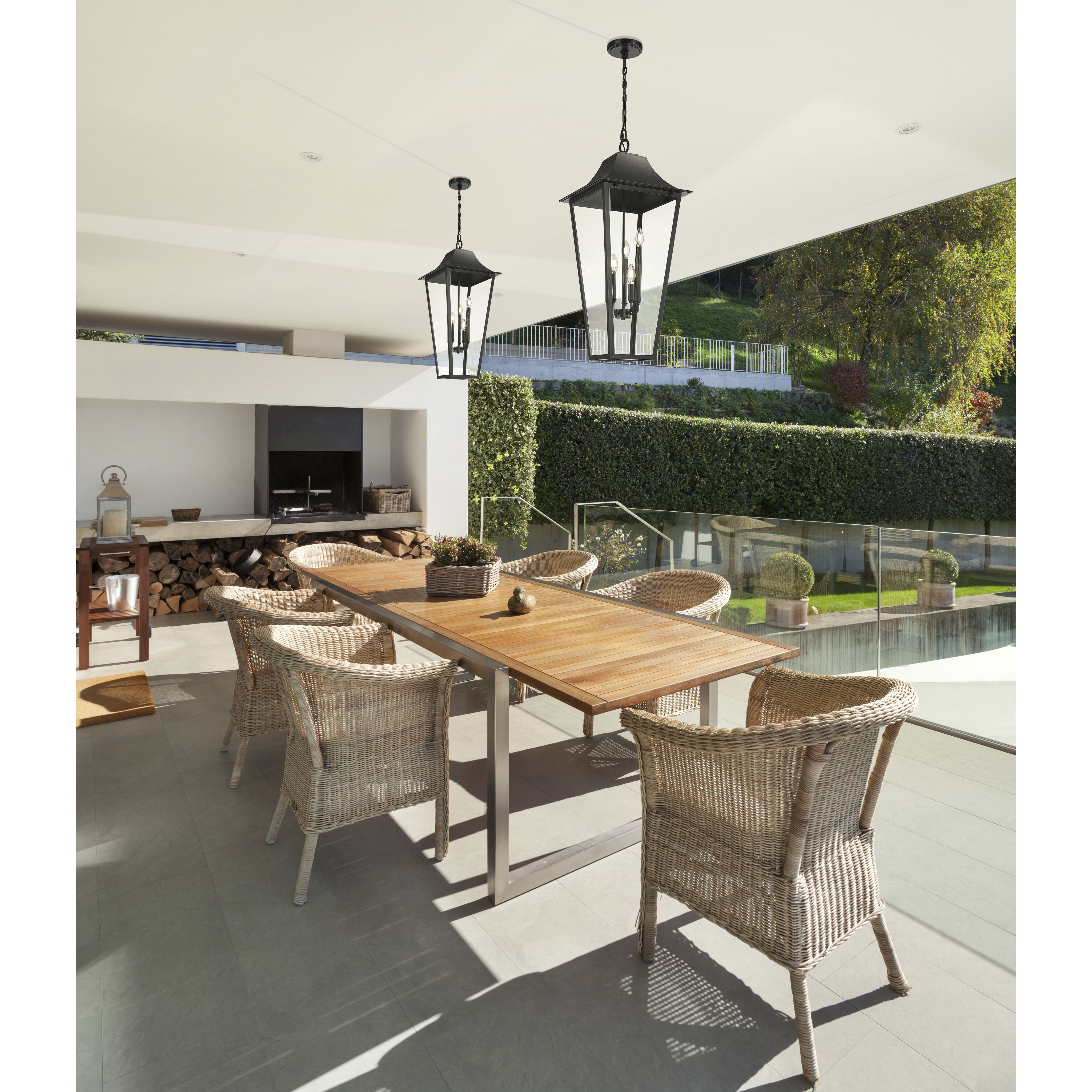 Gannon 5 Light 16 inch Black Outdoor Chain Mount Ceiling Fixture in G9