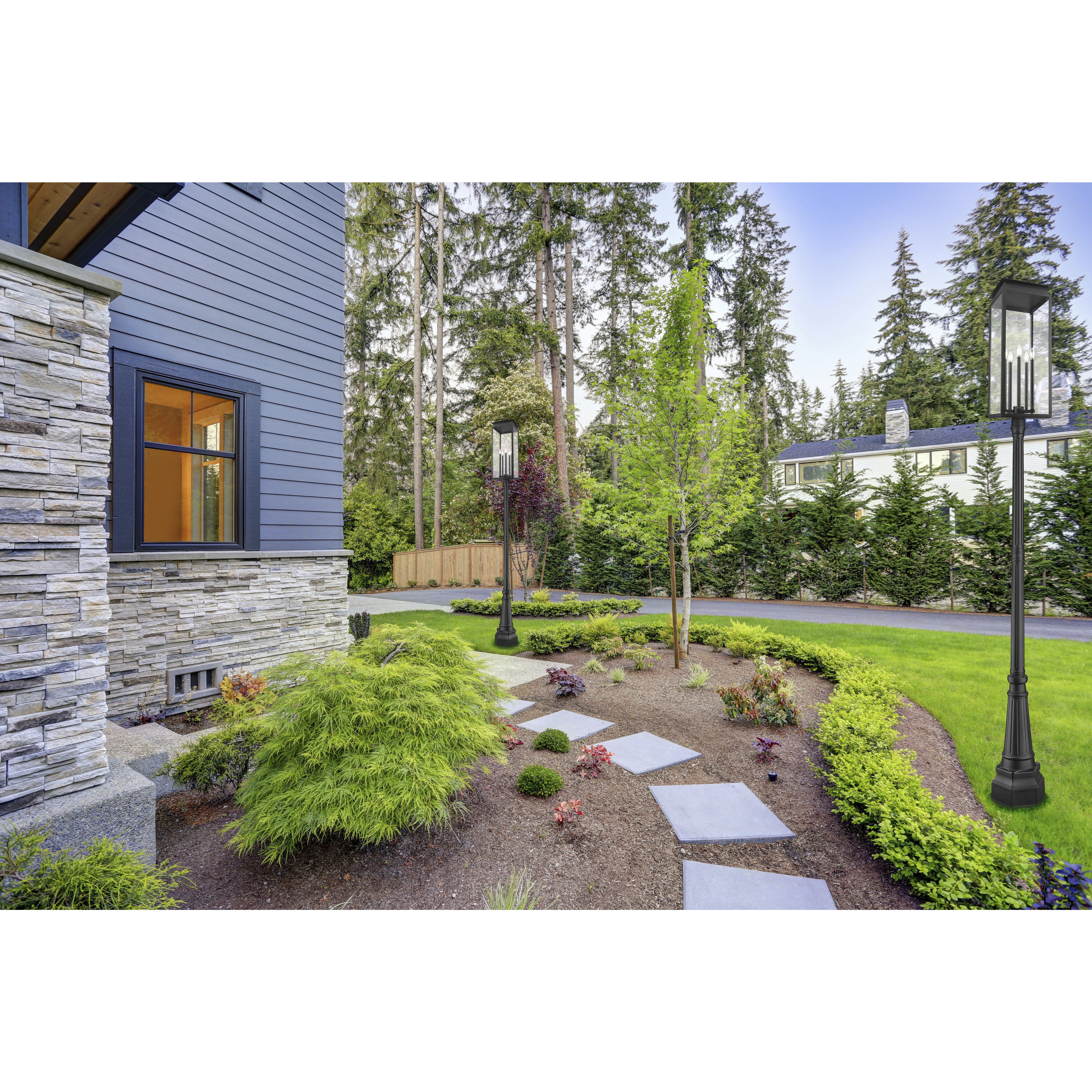 Nova 5 Light 117 inch Black Outdoor Post Mounted Fixture in Clear Glass