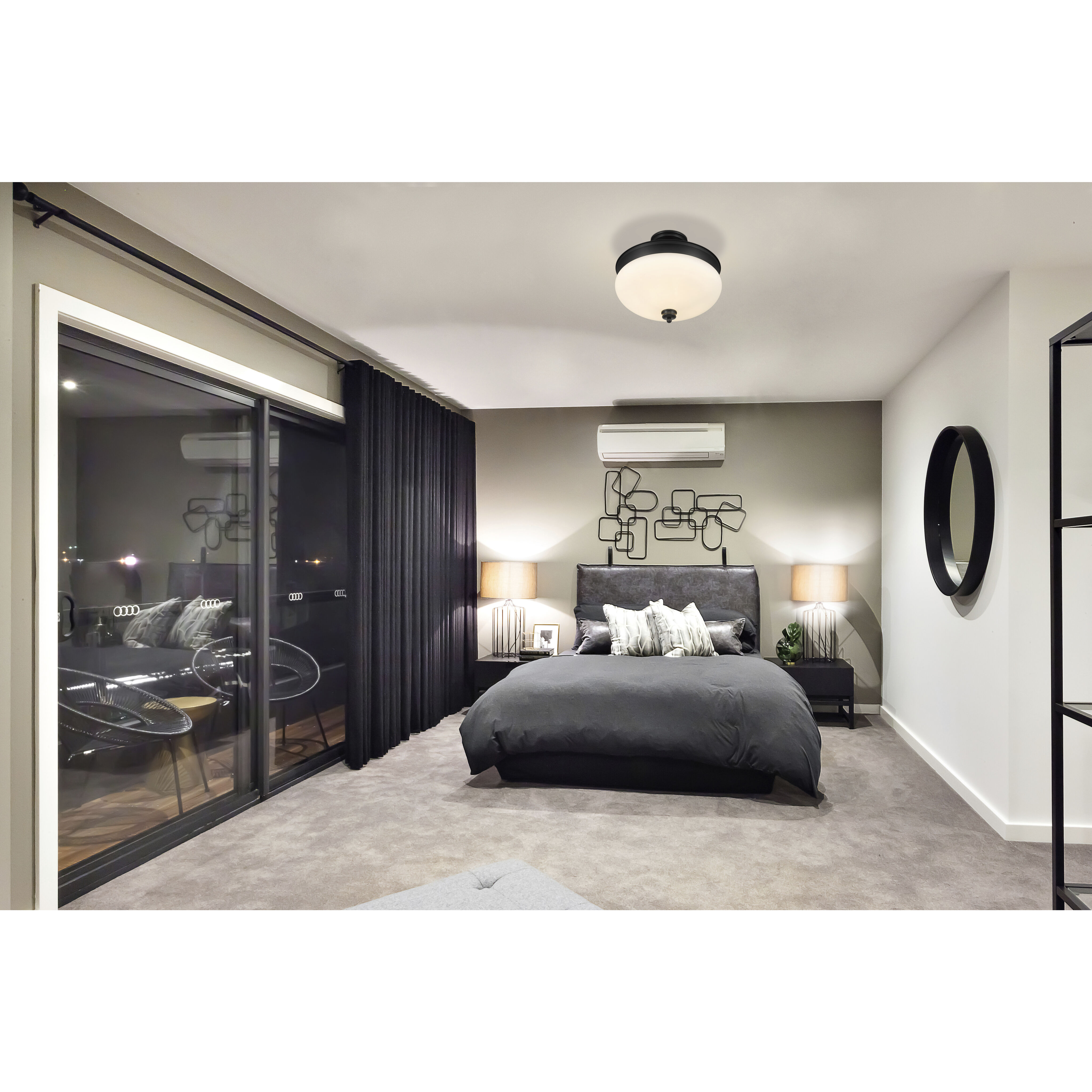 Amon 3 Light 15 inch Matte Black Semi Flush Mount Ceiling Light