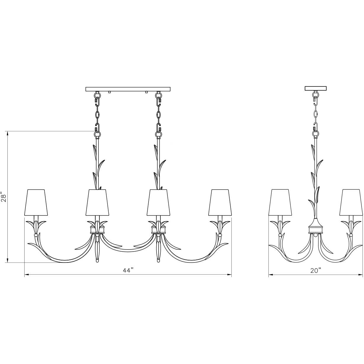 Aslin 6 Light 44 inch Gold Leaf Linear Chandelier Ceiling Light