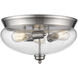 Amon 3 Light 15 inch Brushed Nickel Flush Mount Ceiling Light in Clear Seedy Glass, 5.1