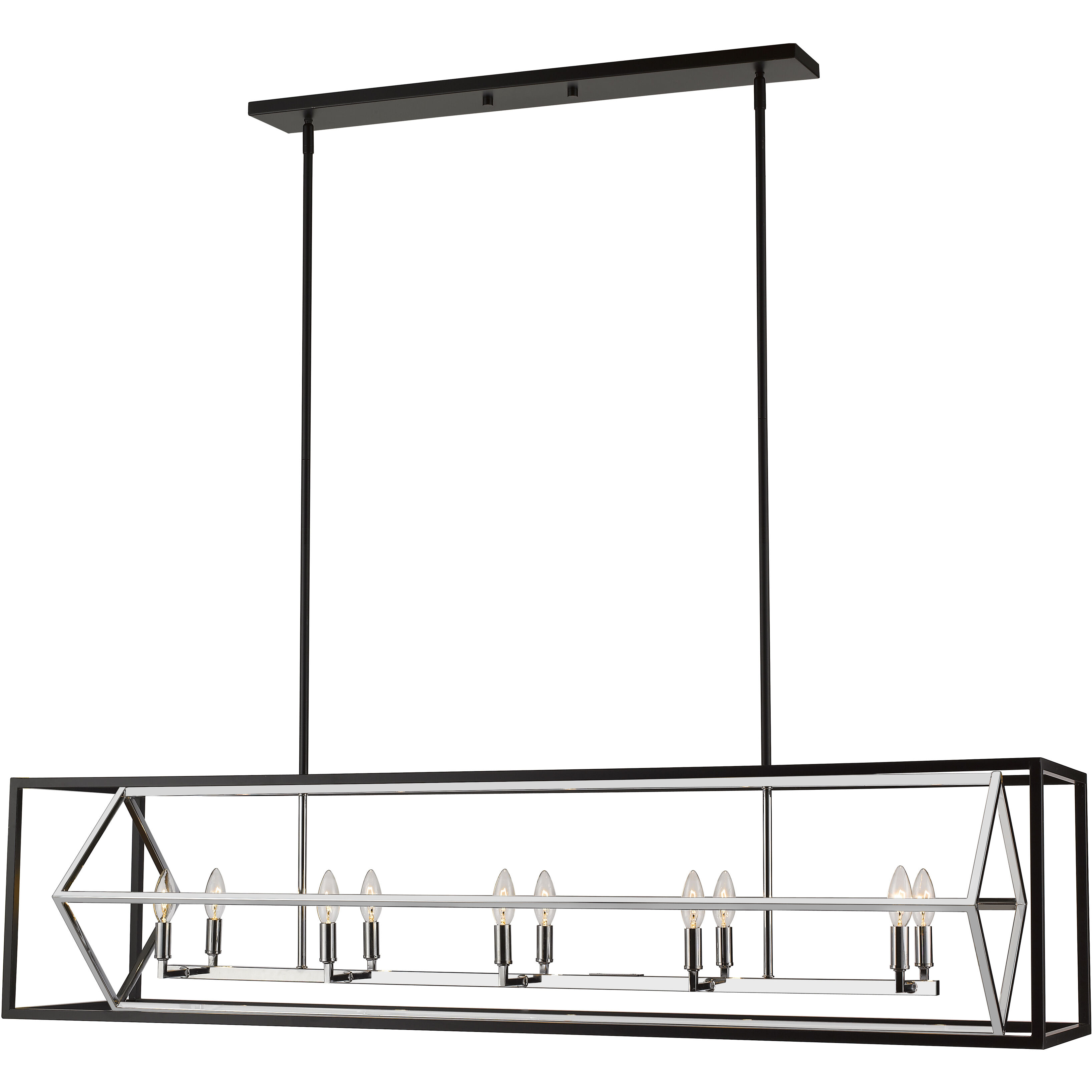Euclid 10 Light 56 inch Chrome and Matte Black Linear Chandelier Ceiling Light