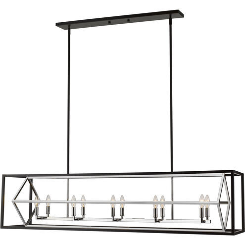 Euclid 10 Light 56 inch Chrome and Matte Black Linear Chandelier Ceiling Light