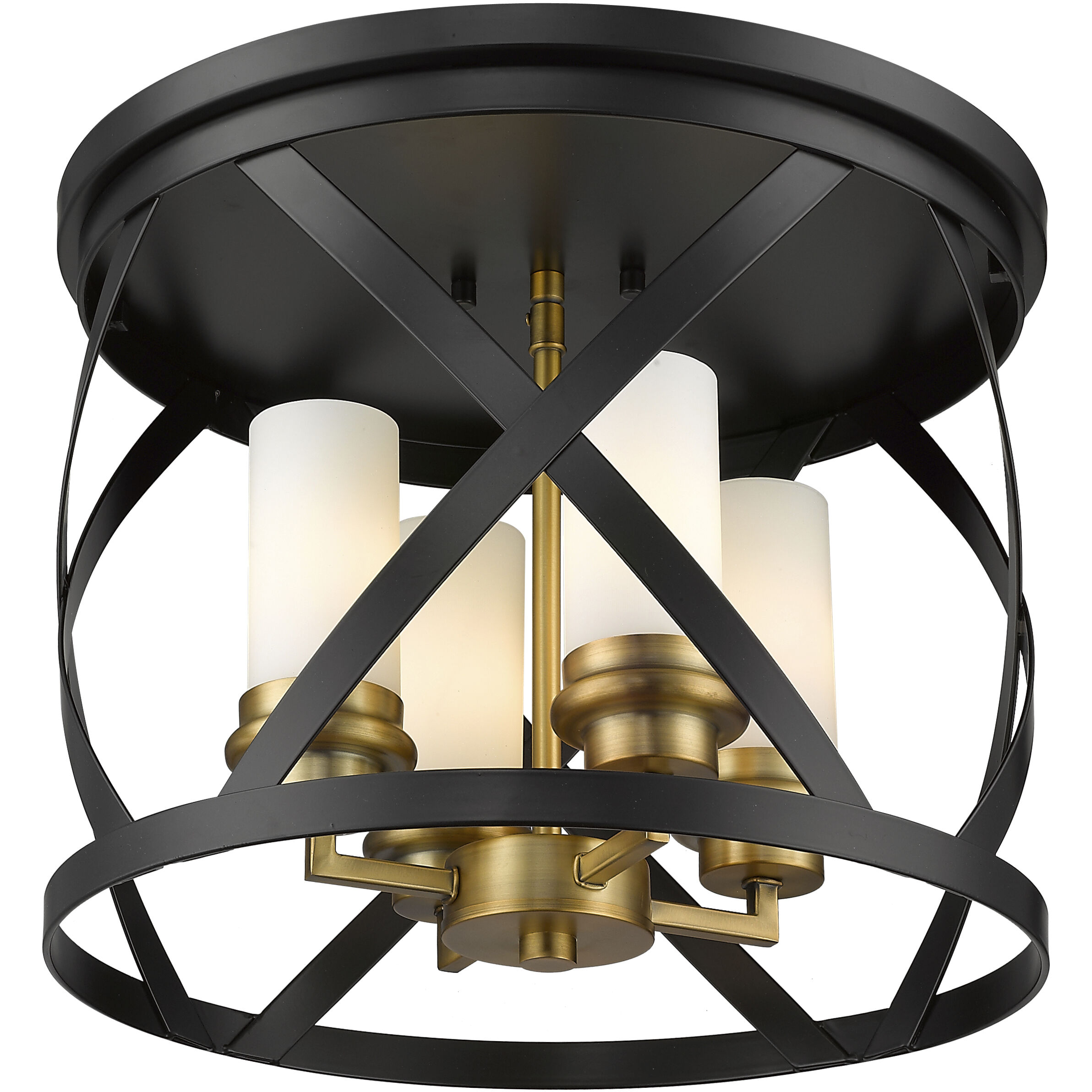 Malcalester 4 Light 15.75 inch Matte Black and Olde Brass Flush Mount Ceiling Light